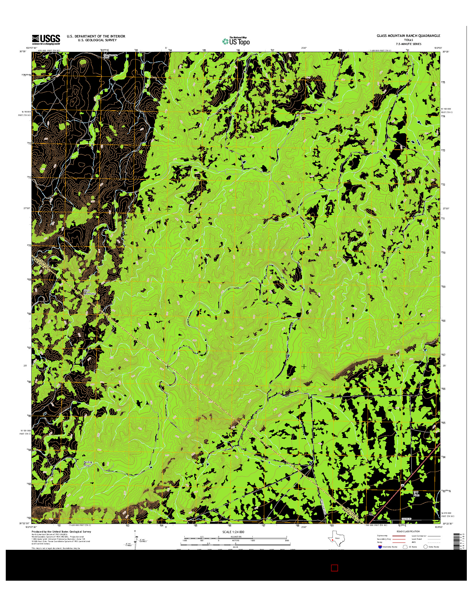 USGS US TOPO 7.5-MINUTE MAP FOR GLASS MOUNTAIN RANCH, TX 2016