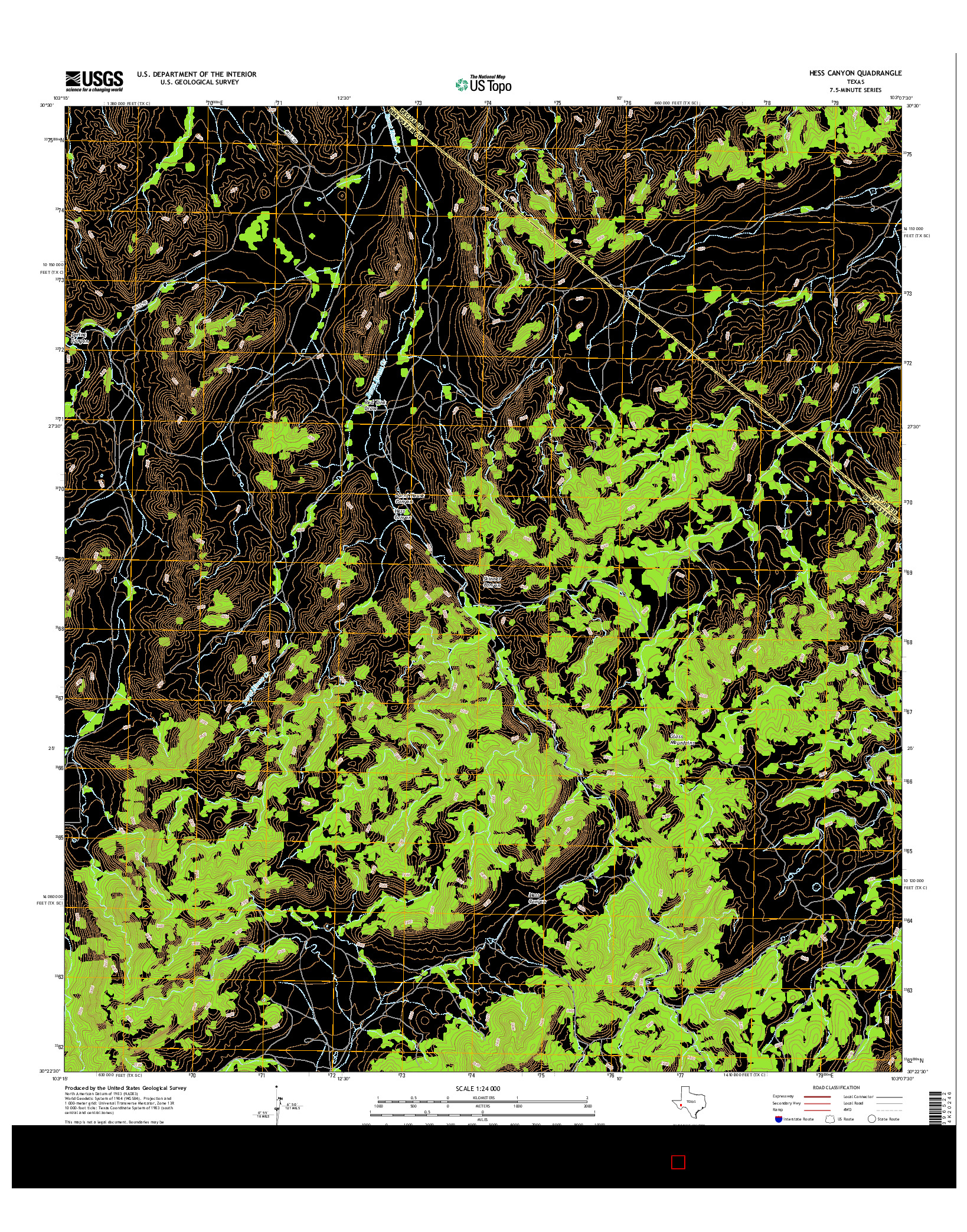 USGS US TOPO 7.5-MINUTE MAP FOR HESS CANYON, TX 2016