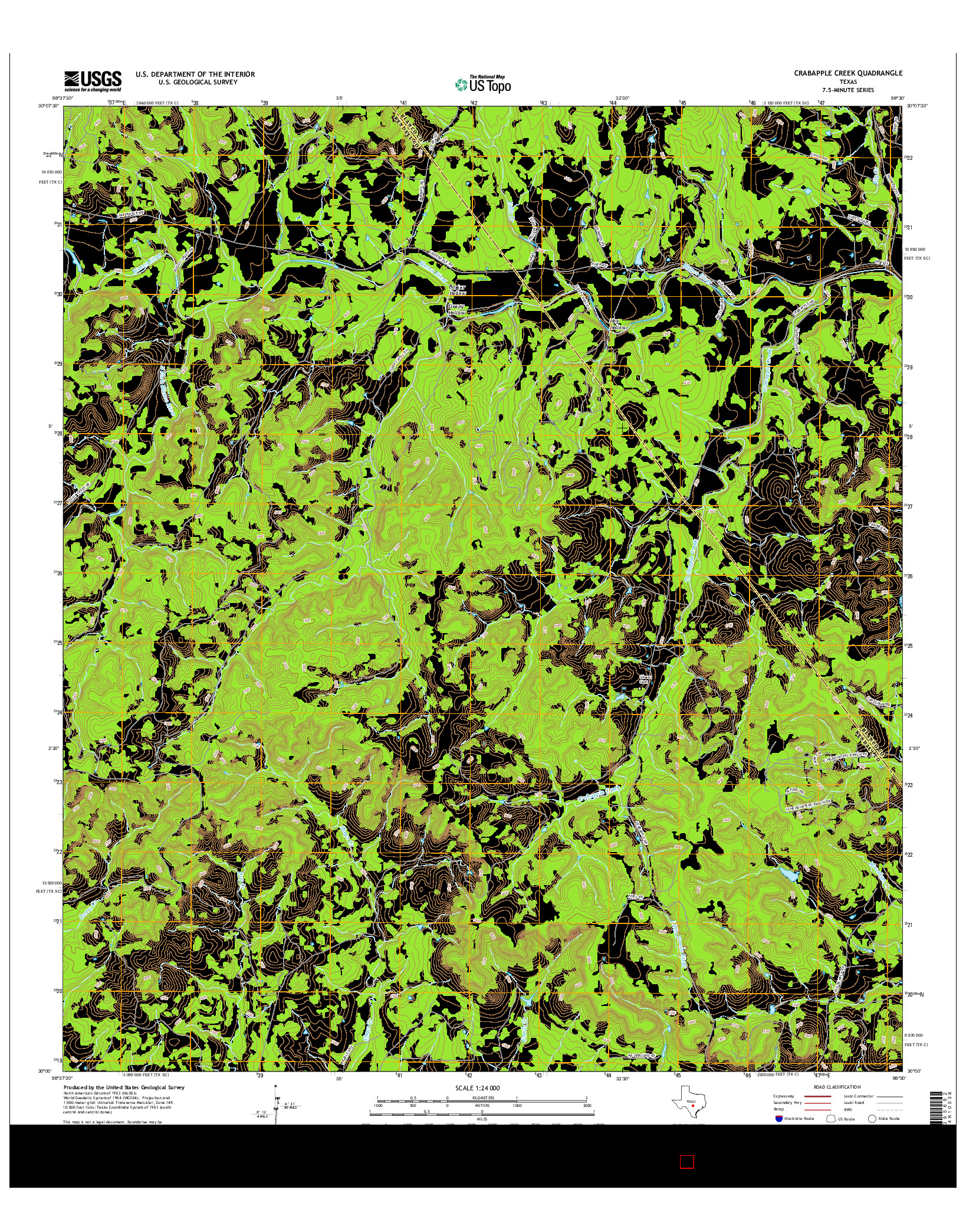 USGS US TOPO 7.5-MINUTE MAP FOR CRABAPPLE CREEK, TX 2016