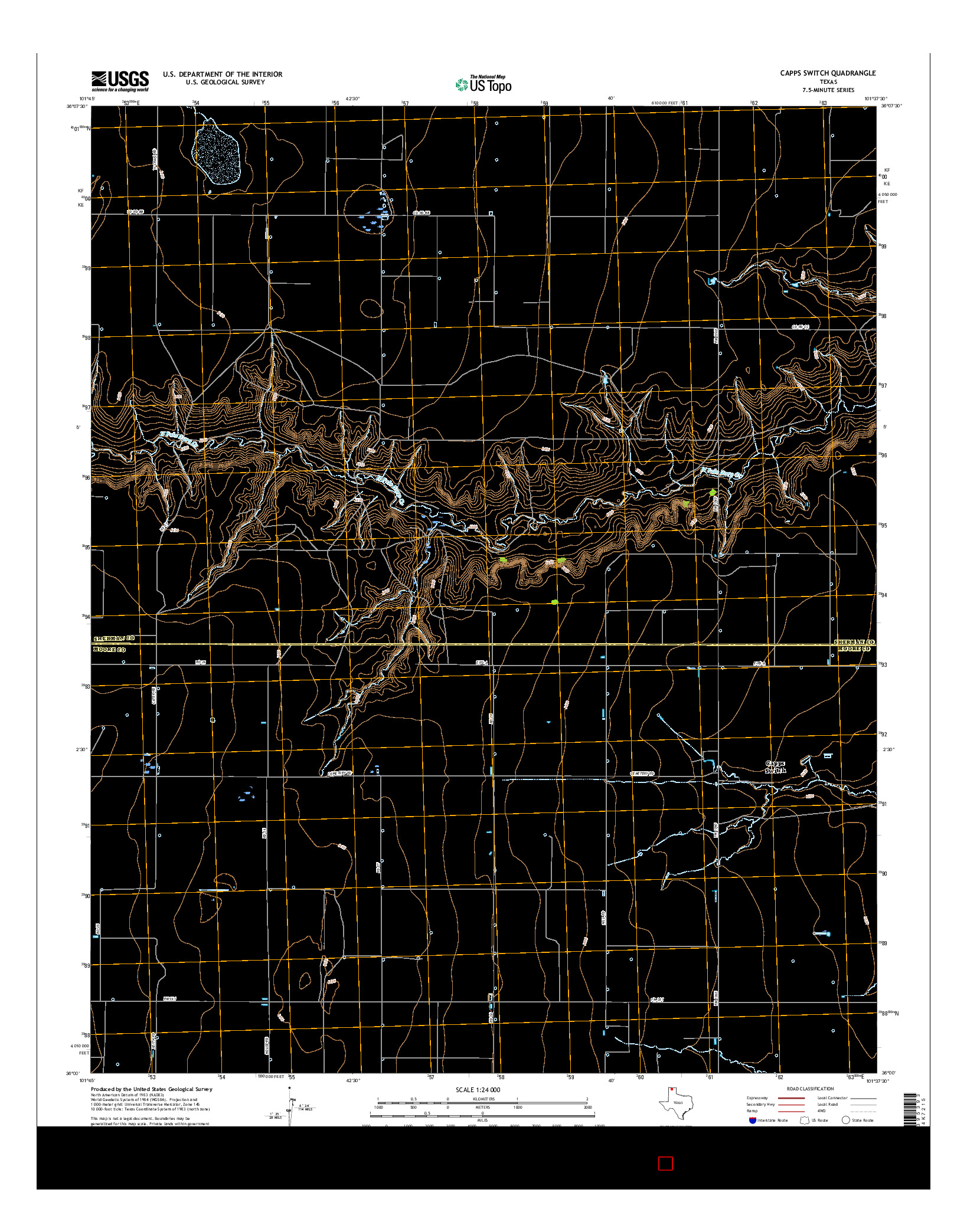 USGS US TOPO 7.5-MINUTE MAP FOR CAPPS SWITCH, TX 2016