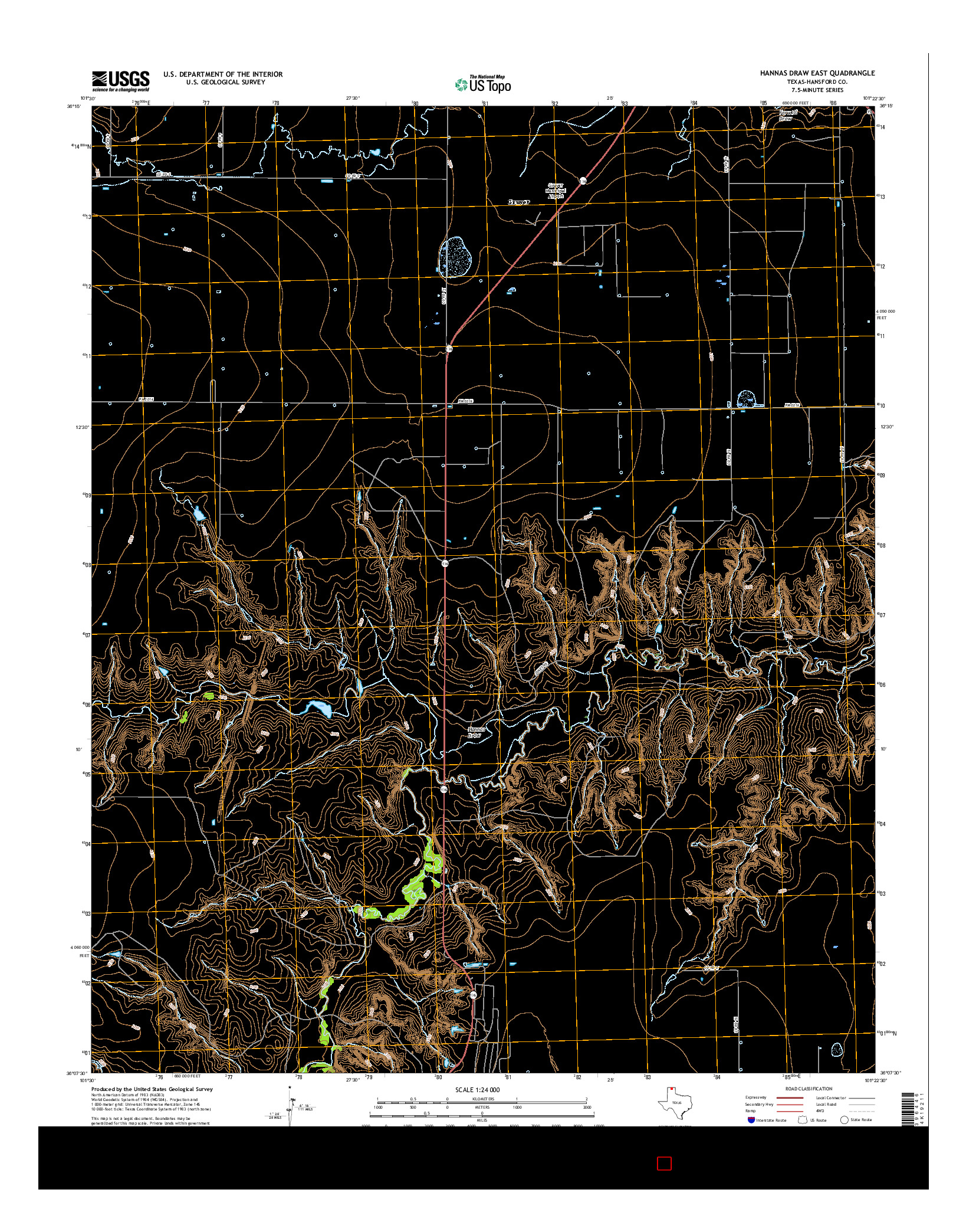 USGS US TOPO 7.5-MINUTE MAP FOR HANNAS DRAW EAST, TX 2016