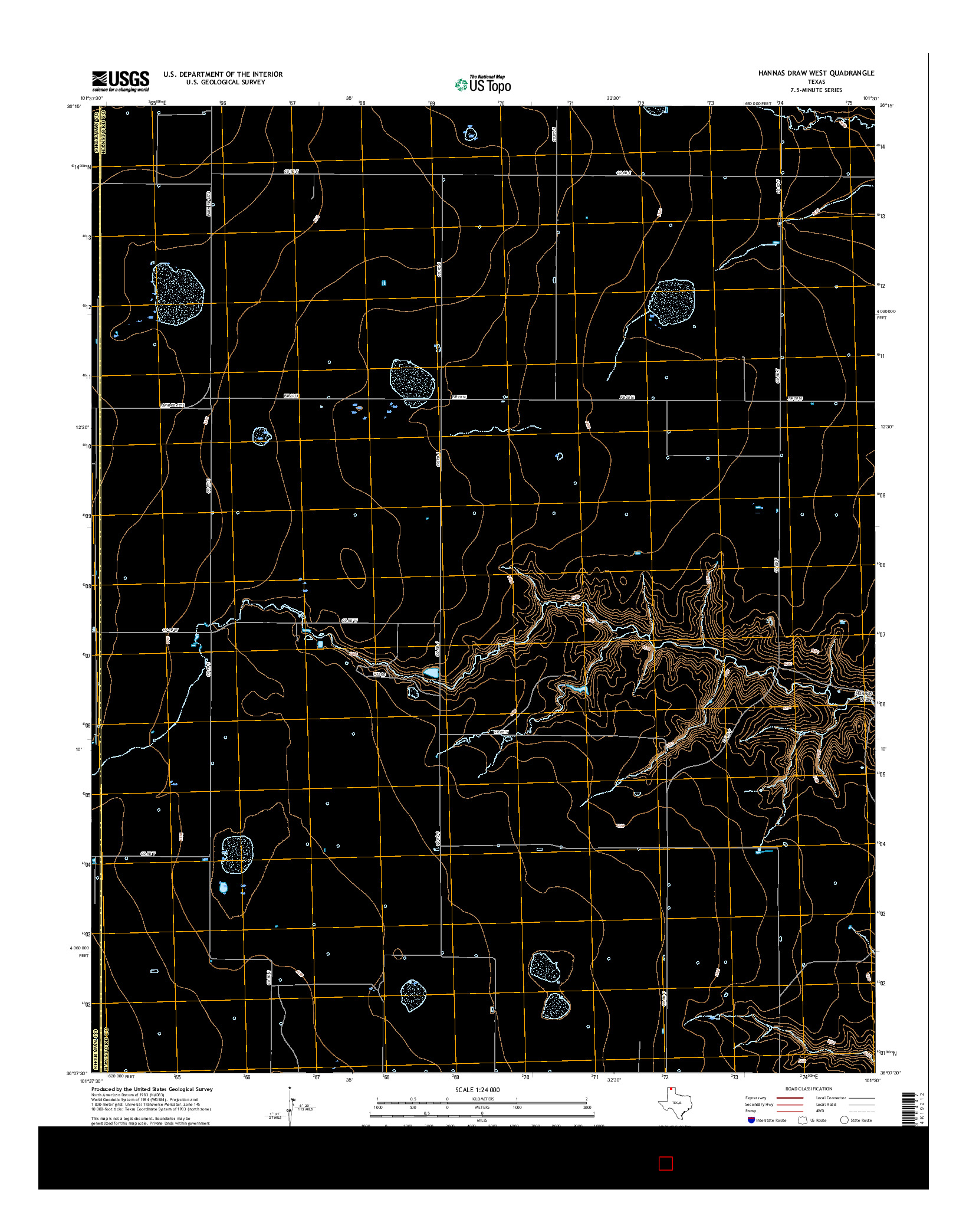 USGS US TOPO 7.5-MINUTE MAP FOR HANNAS DRAW WEST, TX 2016