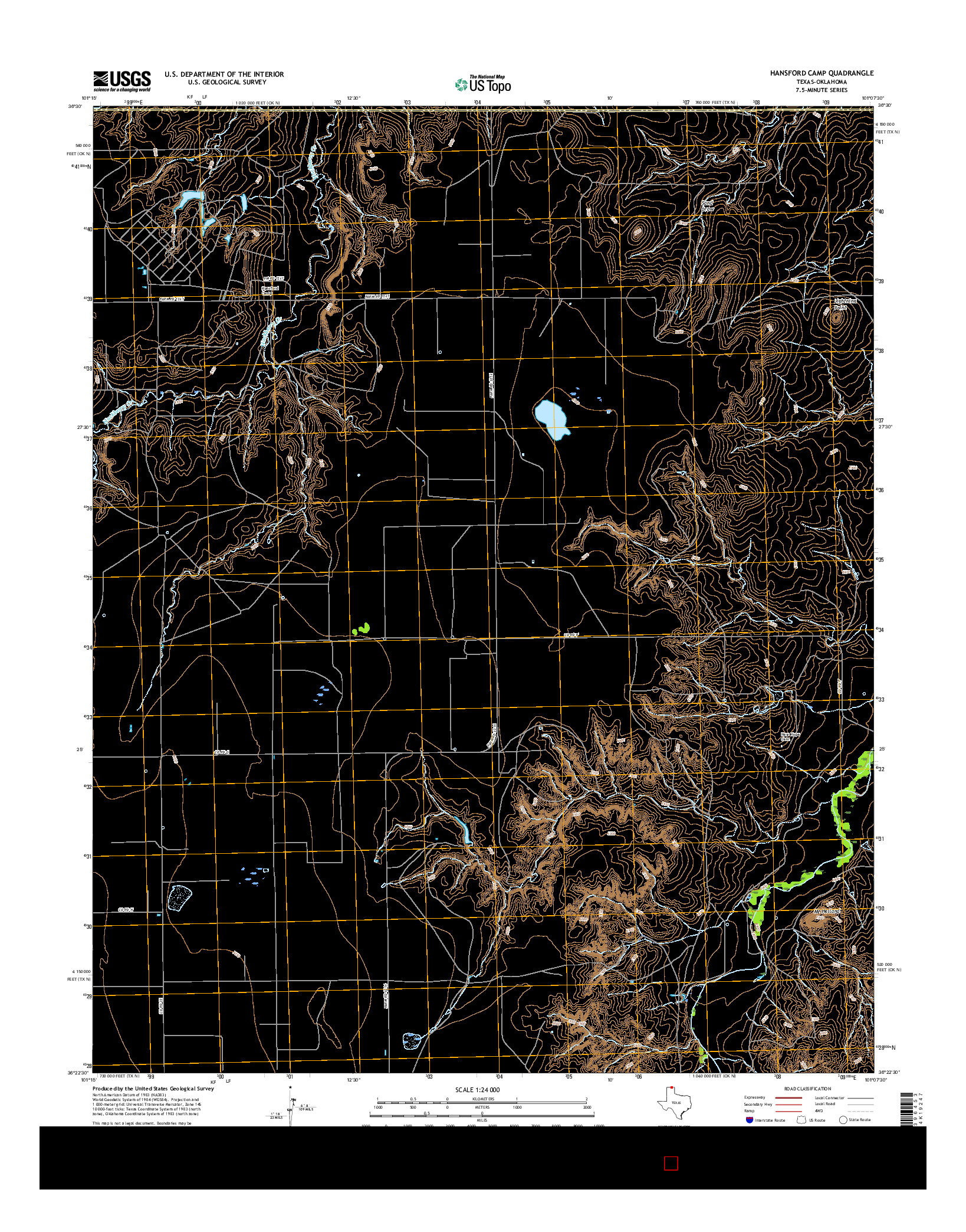 USGS US TOPO 7.5-MINUTE MAP FOR HANSFORD CAMP, TX-OK 2016