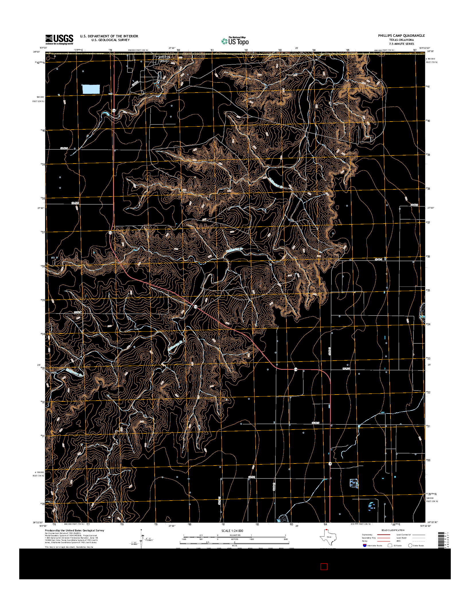USGS US TOPO 7.5-MINUTE MAP FOR PHILLIPS CAMP, TX-OK 2016