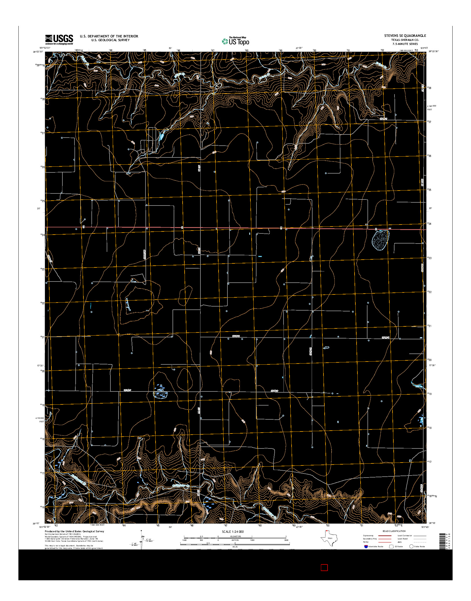 USGS US TOPO 7.5-MINUTE MAP FOR STEVENS SE, TX 2016