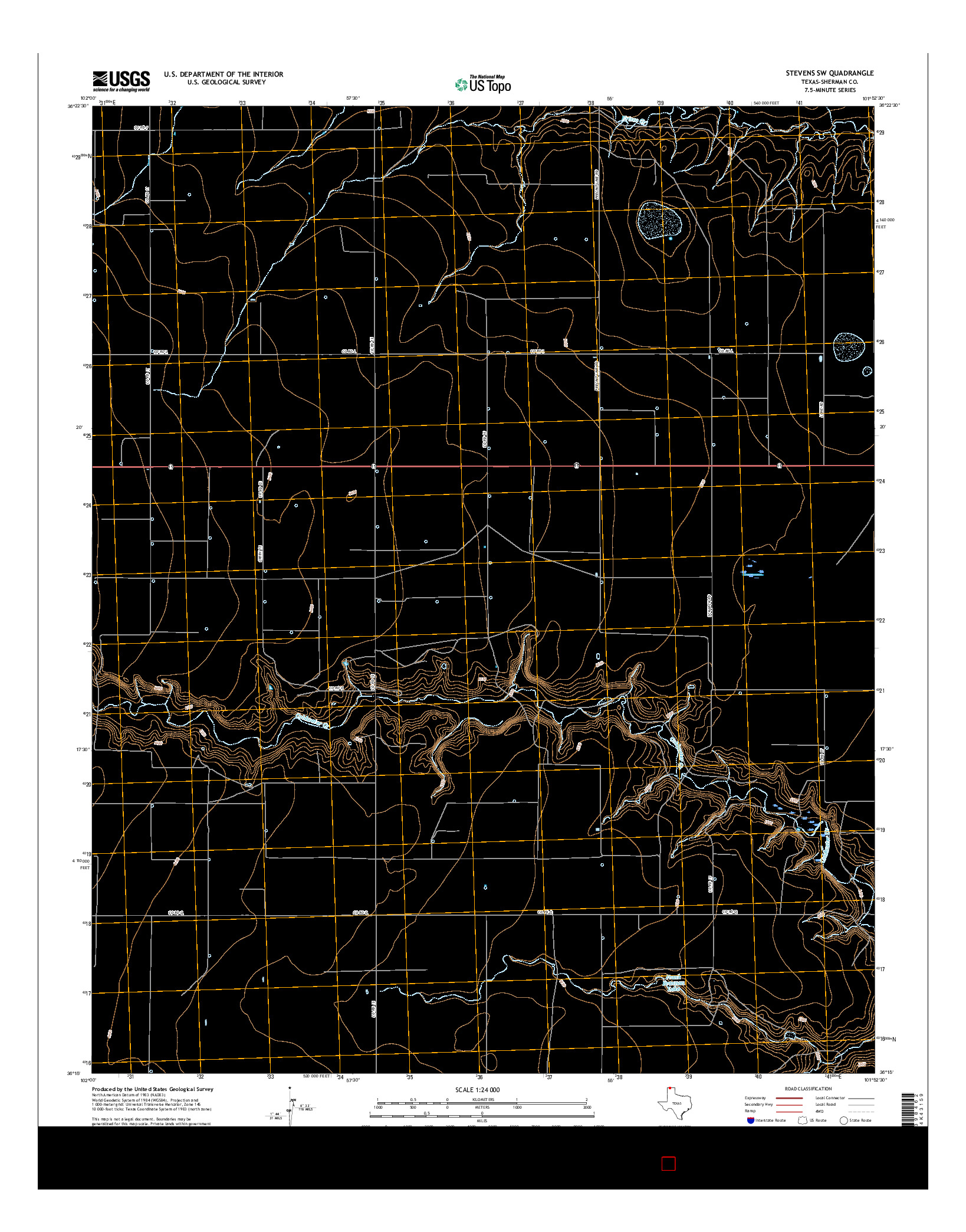 USGS US TOPO 7.5-MINUTE MAP FOR STEVENS SW, TX 2016