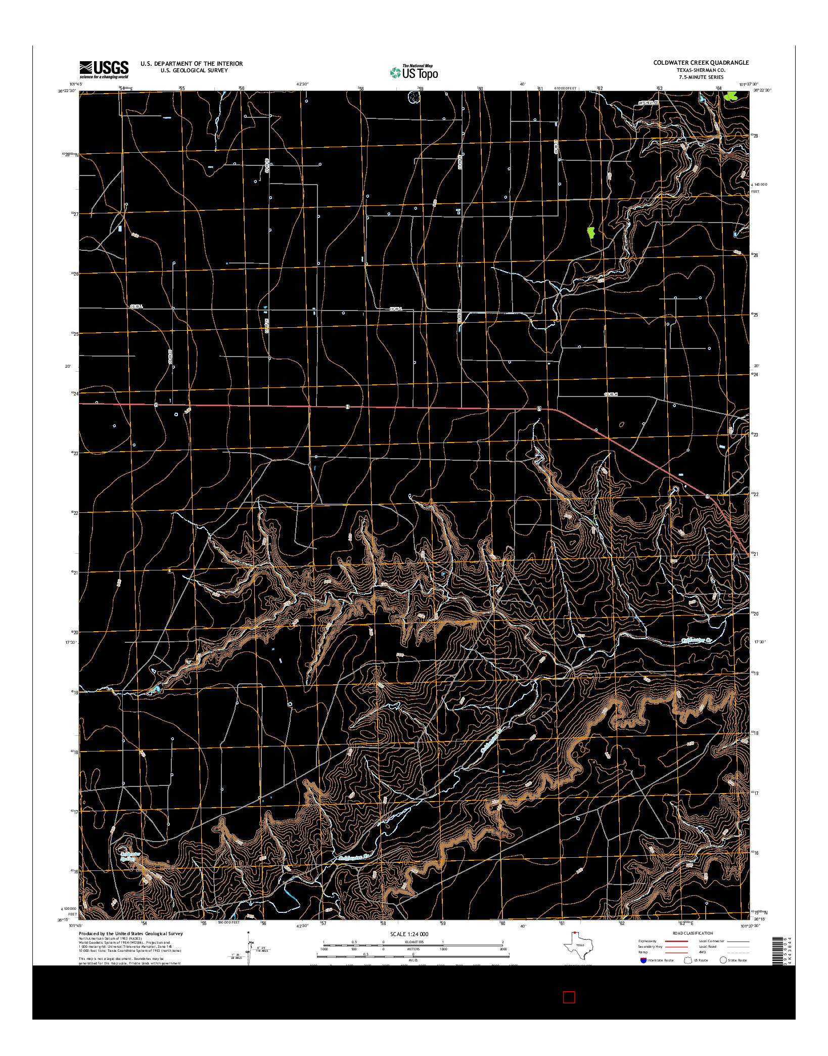 USGS US TOPO 7.5-MINUTE MAP FOR COLDWATER CREEK, TX 2016