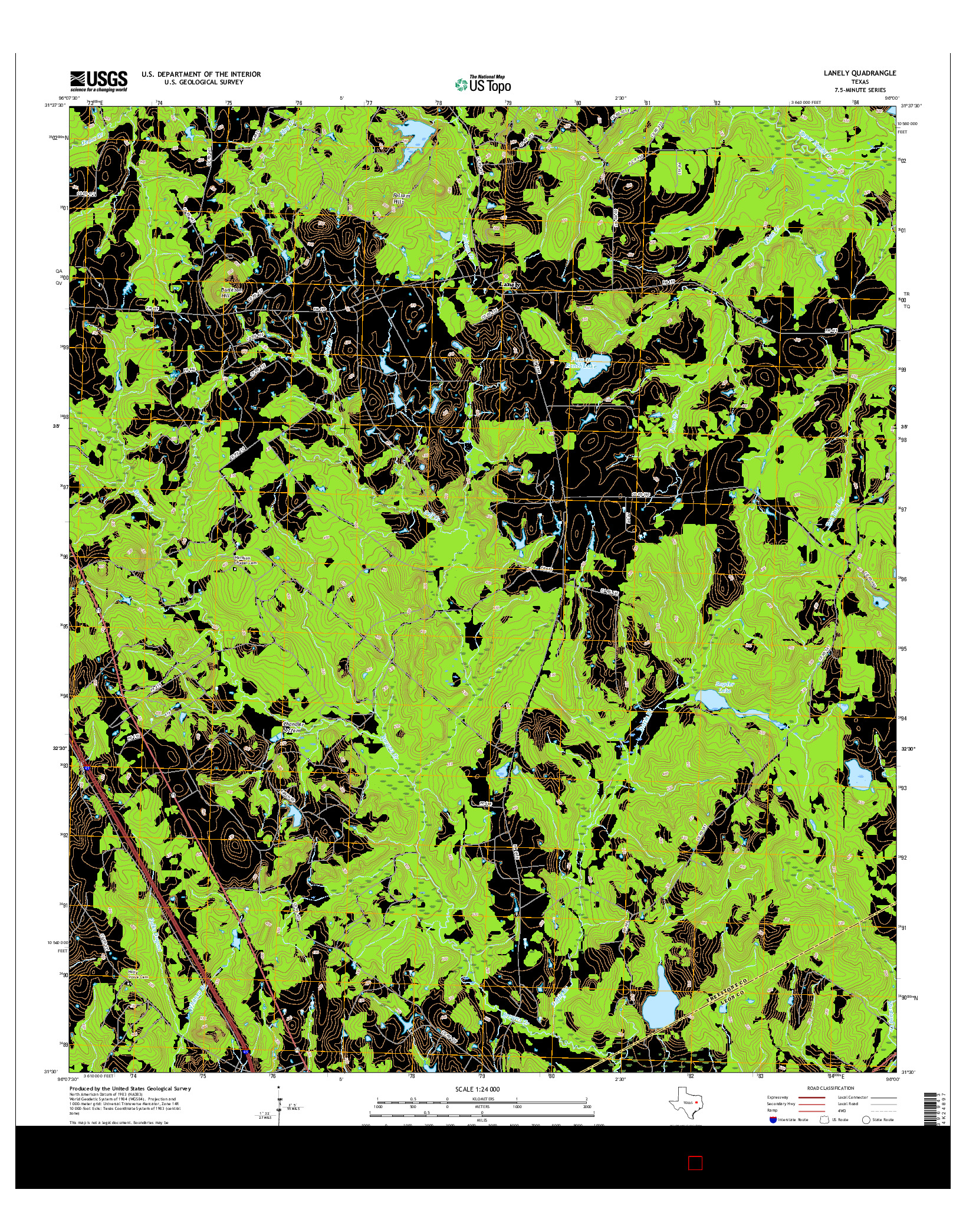 USGS US TOPO 7.5-MINUTE MAP FOR LANELY, TX 2016