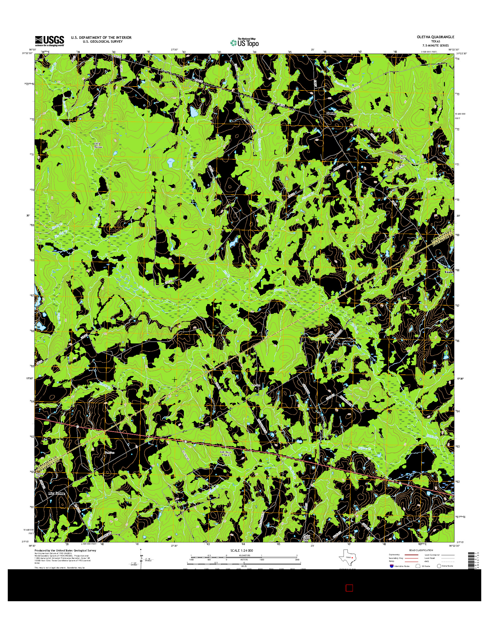 USGS US TOPO 7.5-MINUTE MAP FOR OLETHA, TX 2016