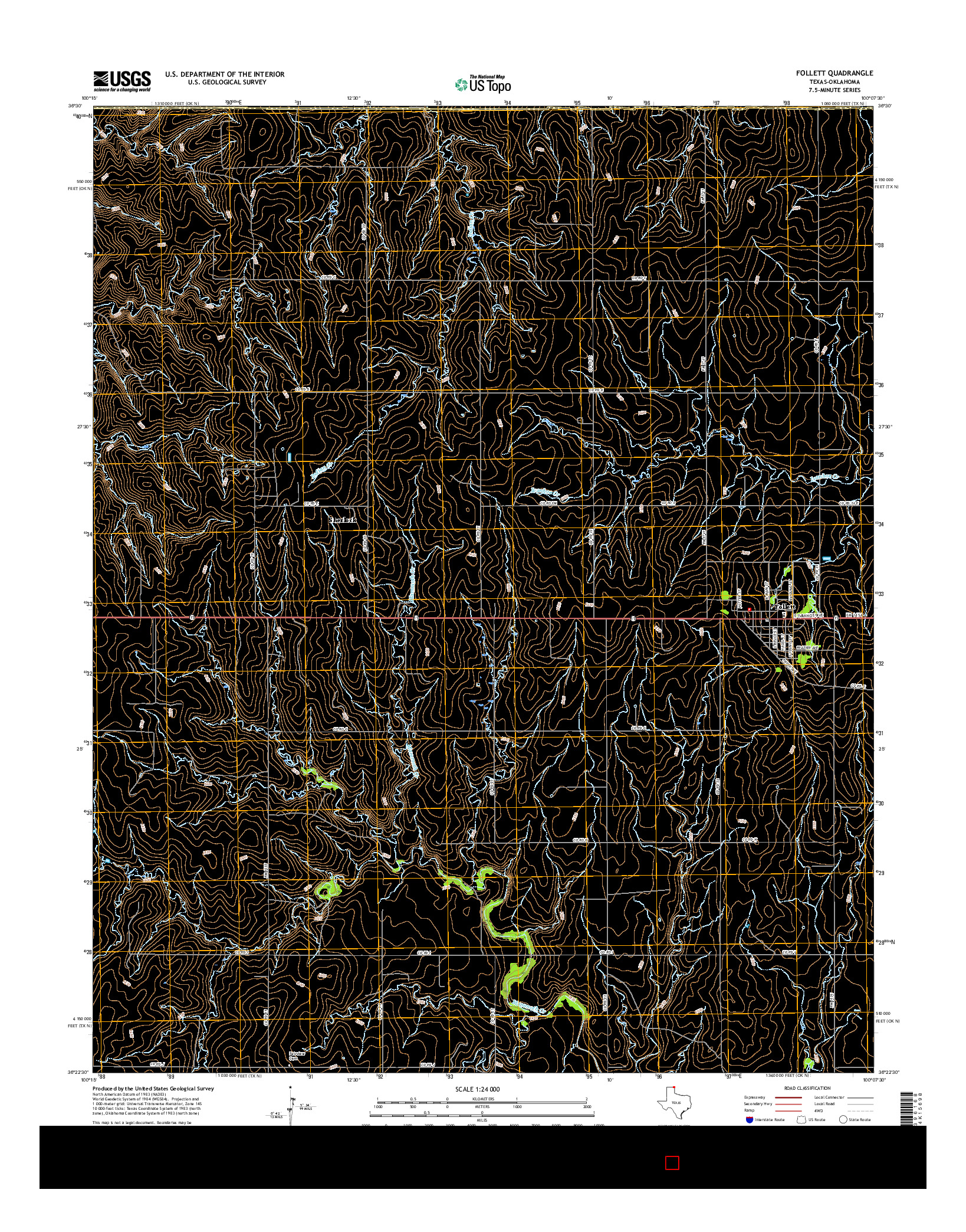 USGS US TOPO 7.5-MINUTE MAP FOR FOLLETT, TX-OK 2016