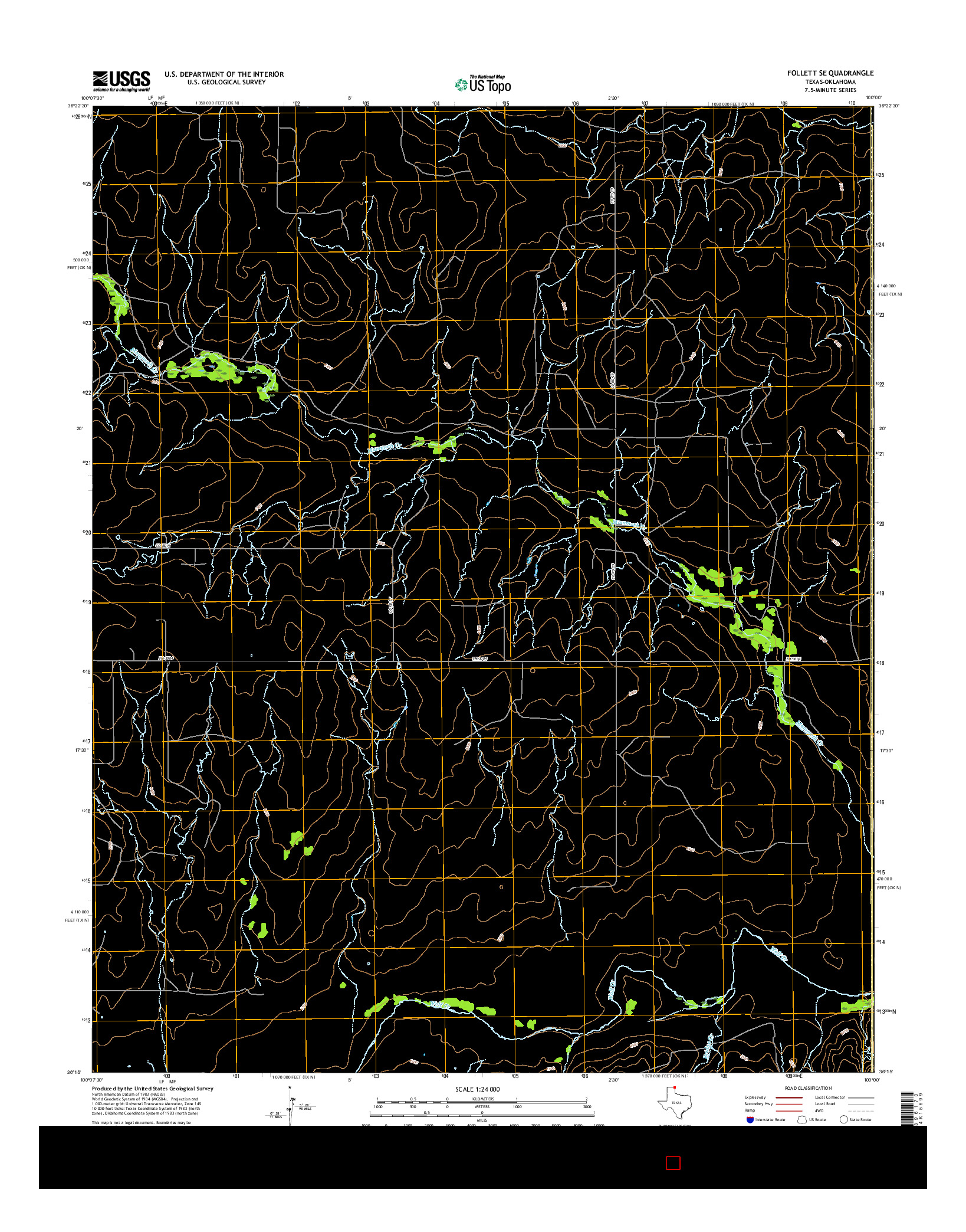 USGS US TOPO 7.5-MINUTE MAP FOR FOLLETT SE, TX-OK 2016