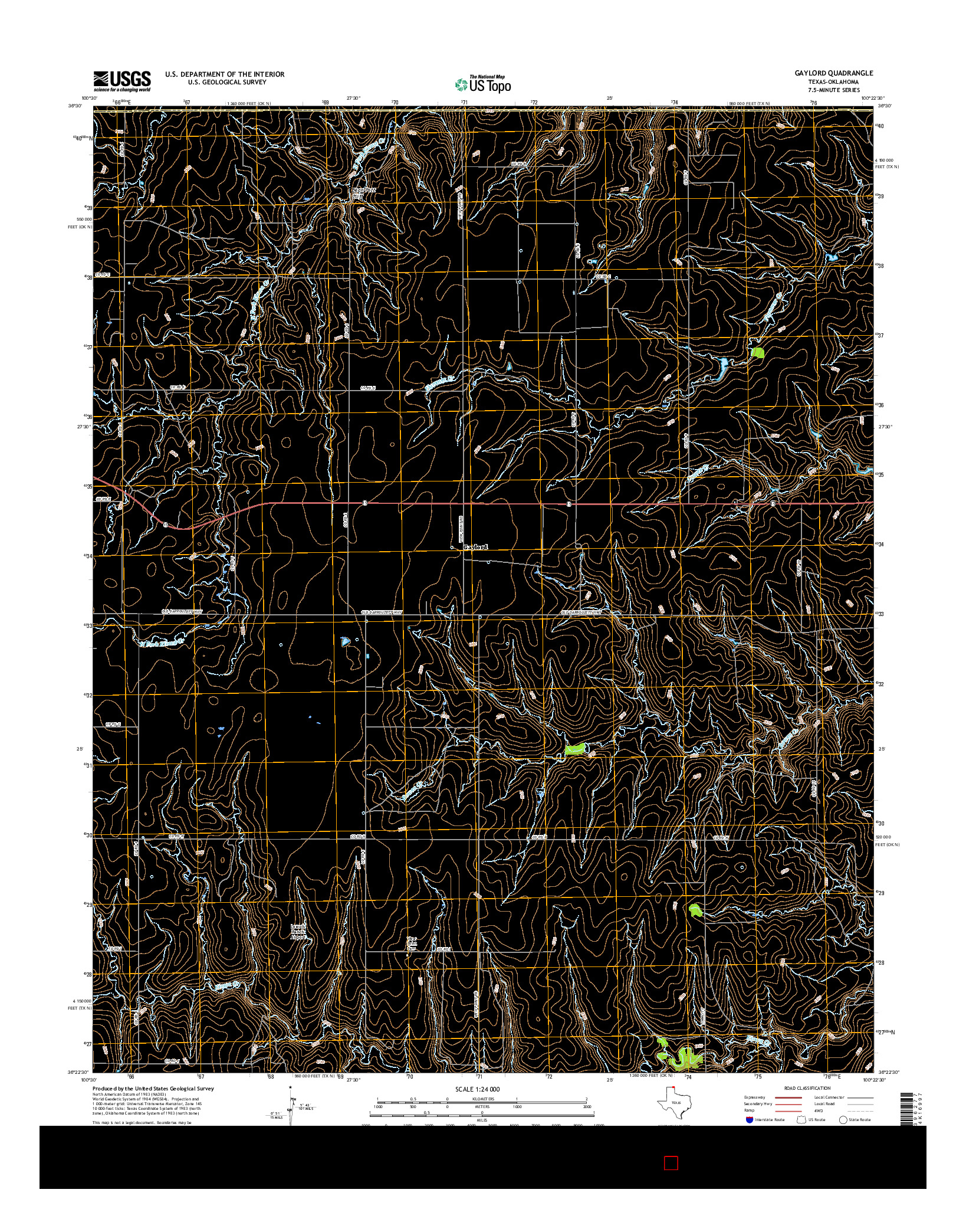 USGS US TOPO 7.5-MINUTE MAP FOR GAYLORD, TX-OK 2016