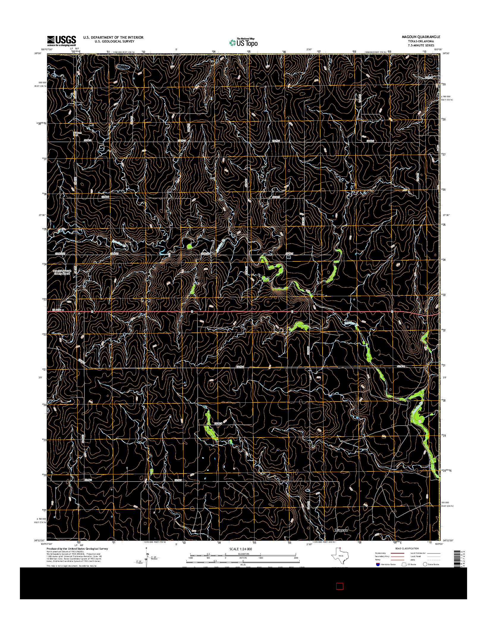 USGS US TOPO 7.5-MINUTE MAP FOR MAGOUN, TX-OK 2016