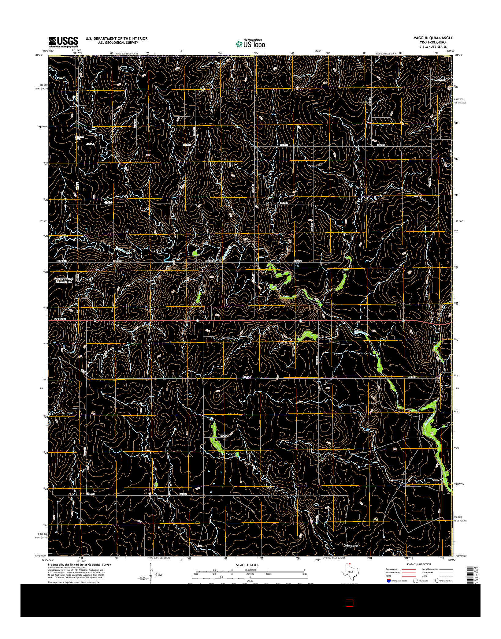 USGS US TOPO 7.5-MINUTE MAP FOR MAGOUN, TX-OK 2016