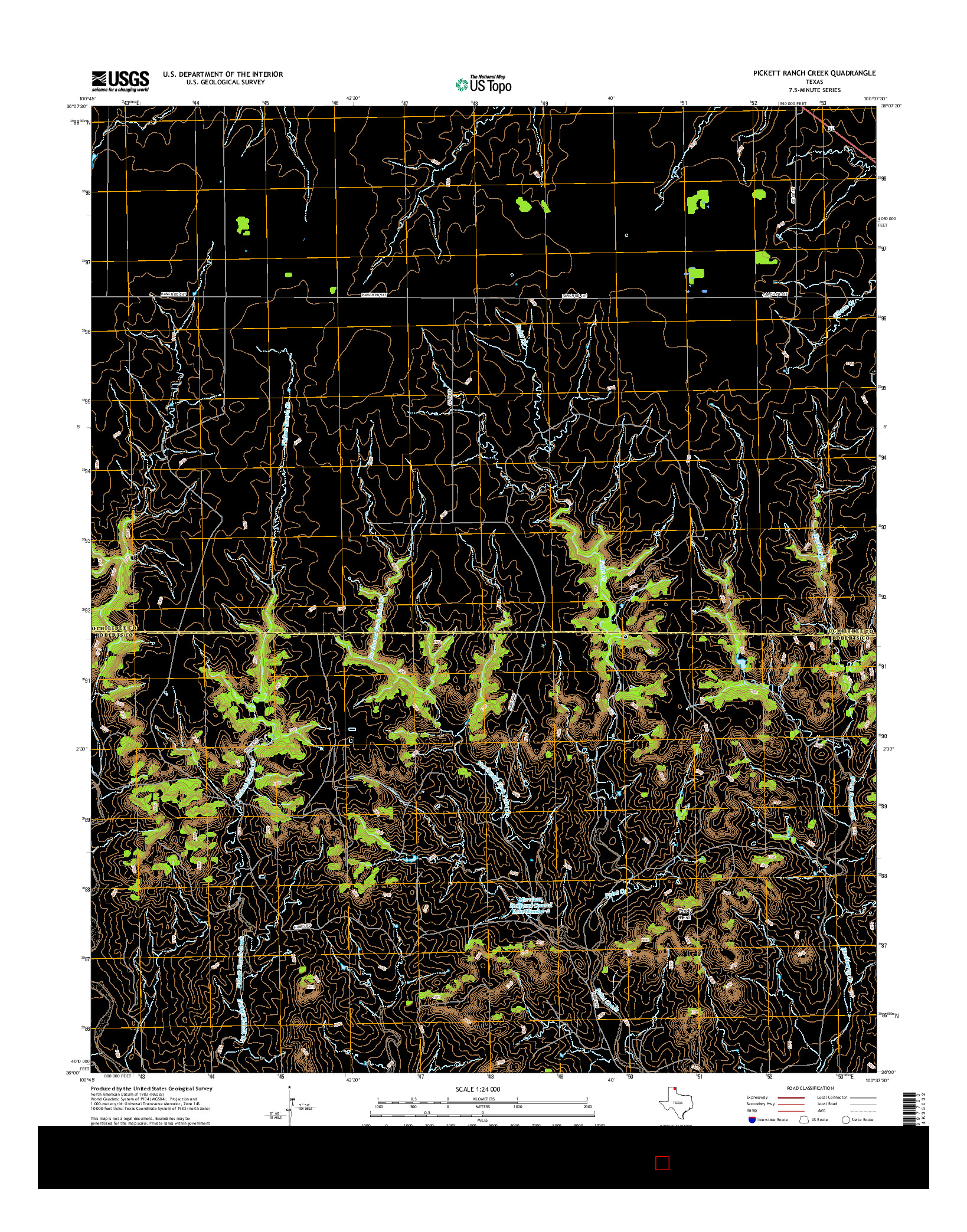 USGS US TOPO 7.5-MINUTE MAP FOR PICKETT RANCH CREEK, TX 2016