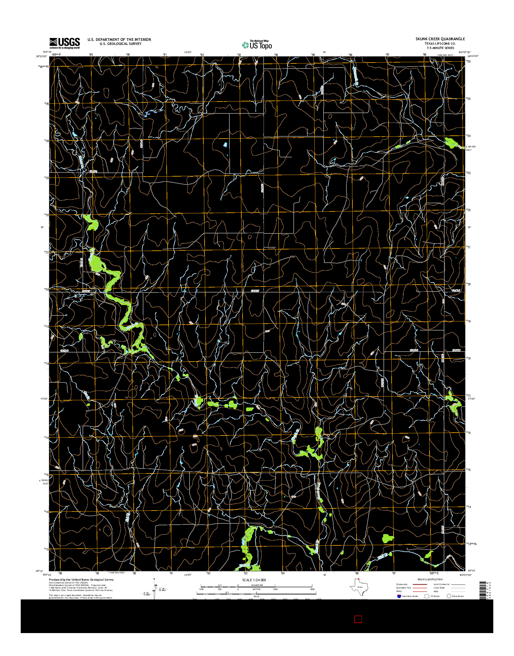 USGS US TOPO 7.5-MINUTE MAP FOR SKUNK CREEK, TX 2016