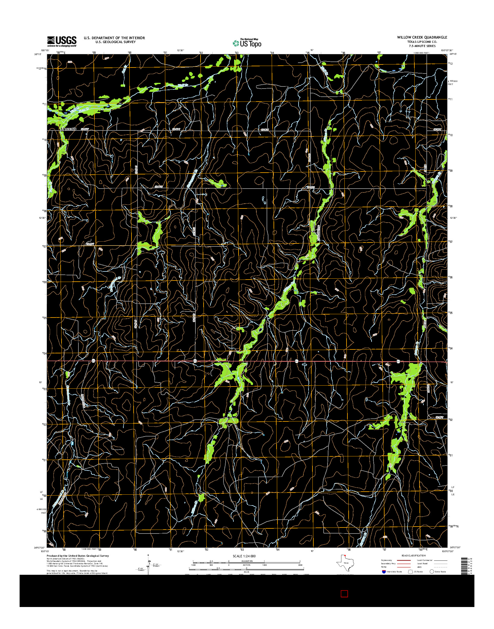 USGS US TOPO 7.5-MINUTE MAP FOR WILLOW CREEK, TX 2016