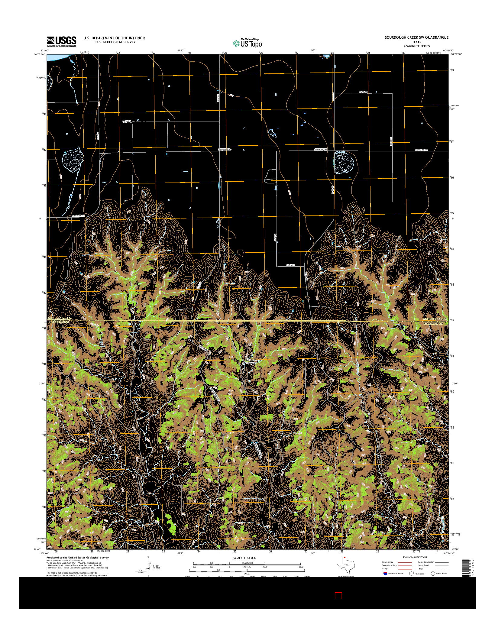 USGS US TOPO 7.5-MINUTE MAP FOR SOURDOUGH CREEK SW, TX 2016