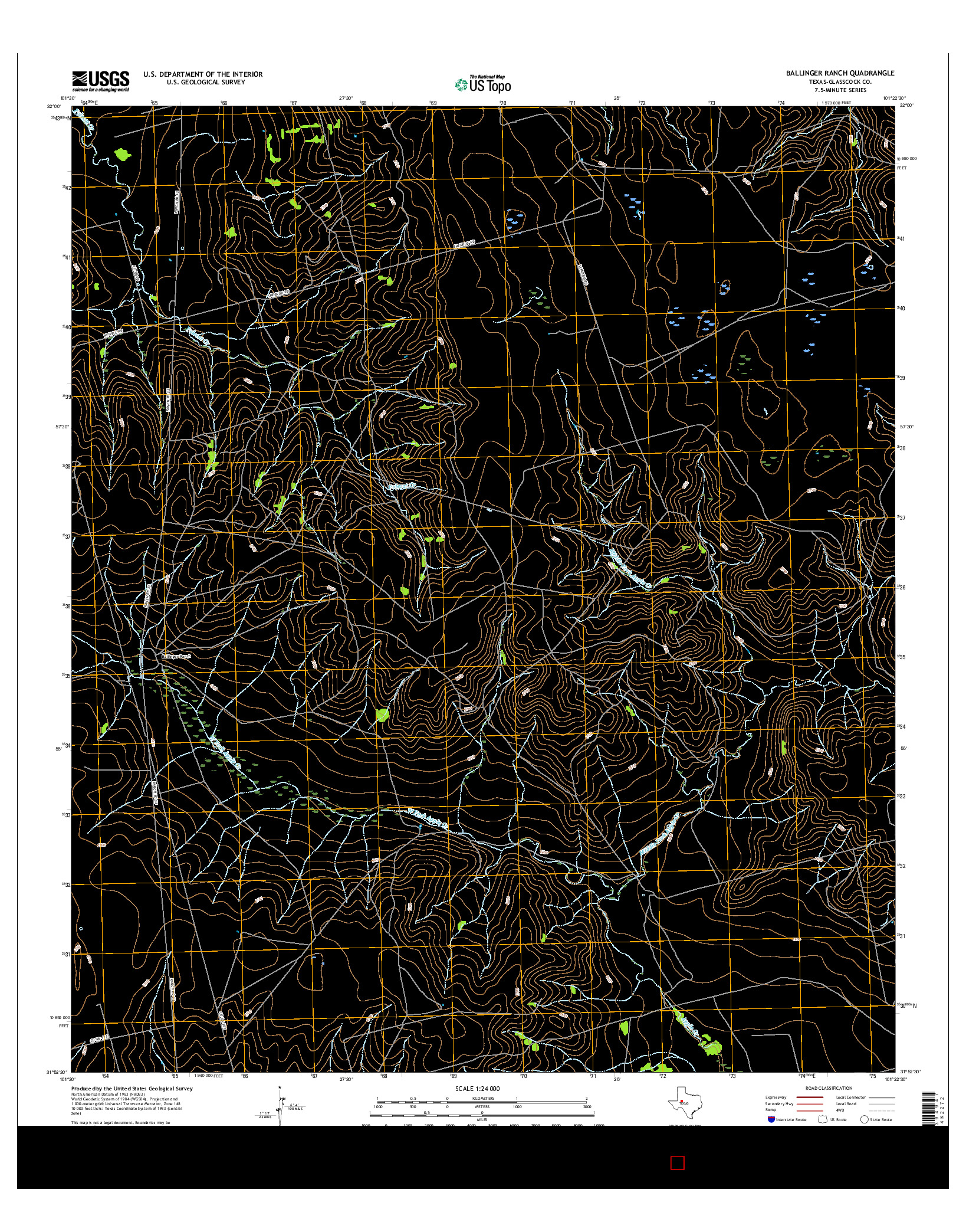 USGS US TOPO 7.5-MINUTE MAP FOR BALLINGER RANCH, TX 2016