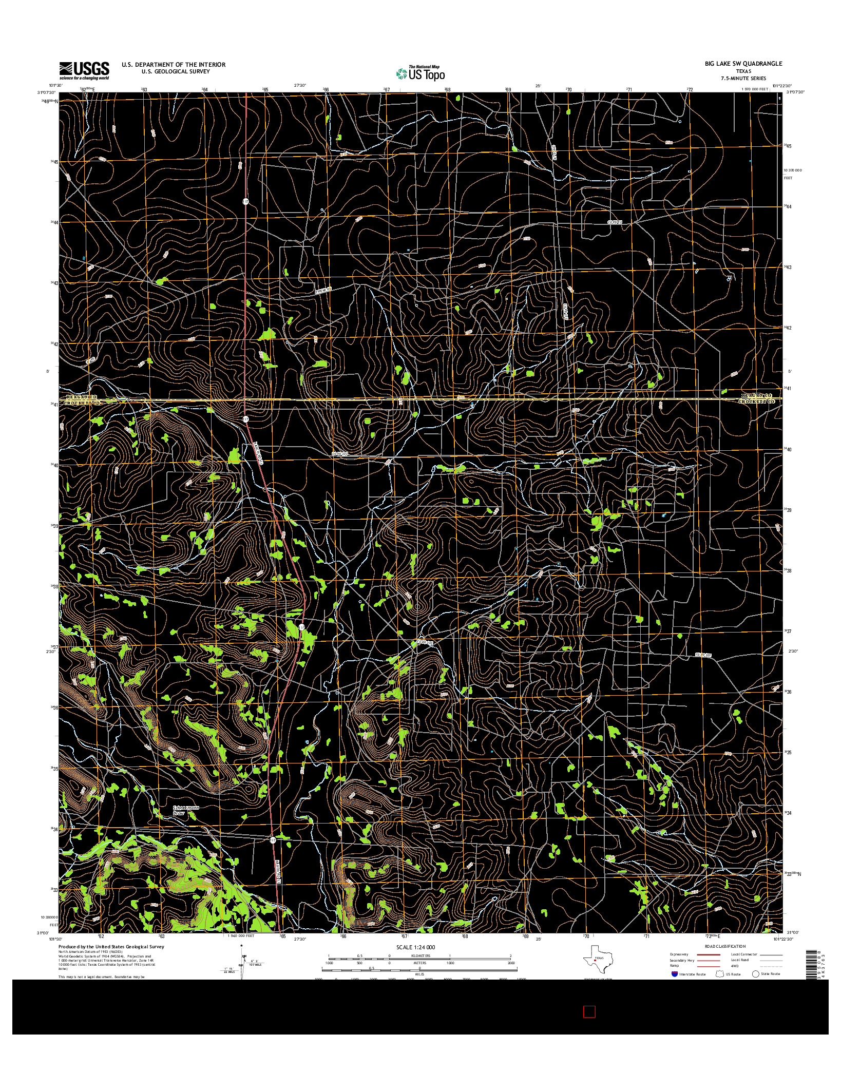 USGS US TOPO 7.5-MINUTE MAP FOR BIG LAKE SW, TX 2016