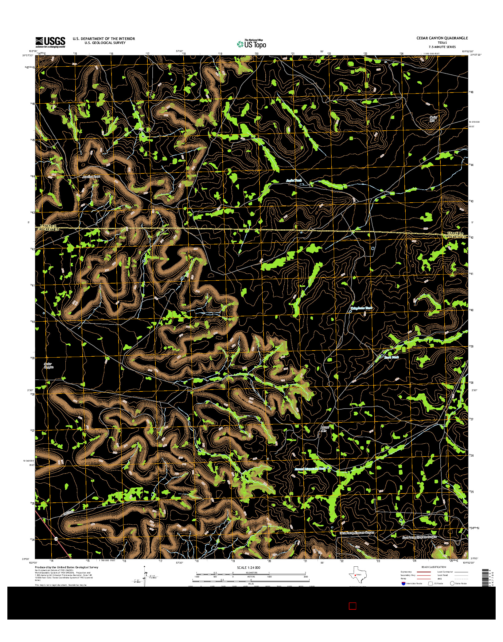 USGS US TOPO 7.5-MINUTE MAP FOR CEDAR CANYON, TX 2016