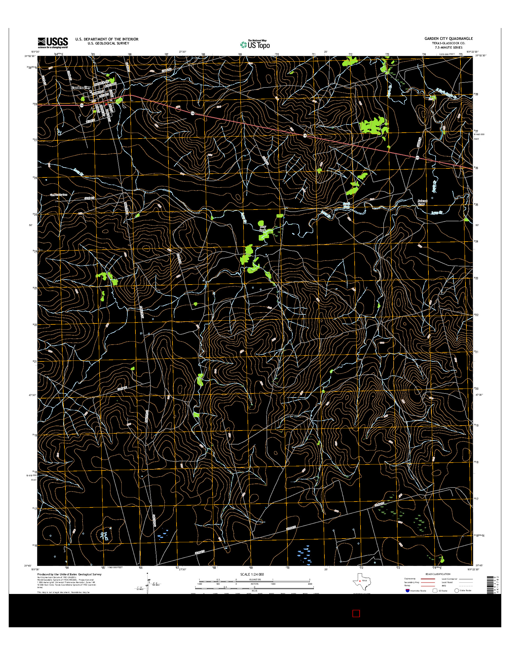 USGS US TOPO 7.5-MINUTE MAP FOR GARDEN CITY, TX 2016