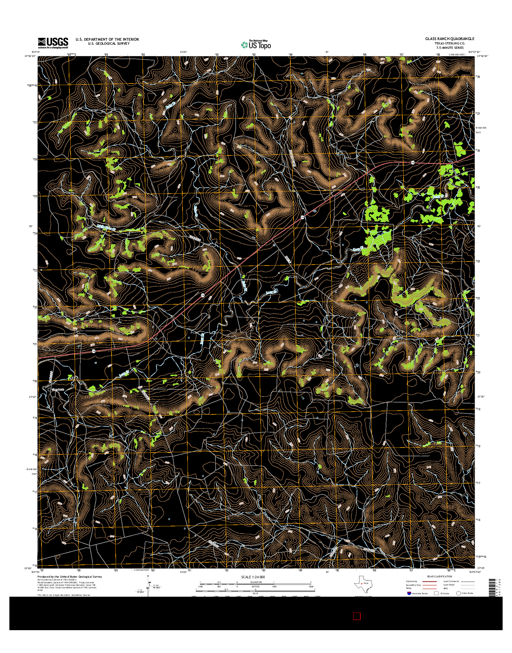 USGS US TOPO 7.5-MINUTE MAP FOR GLASS RANCH, TX 2016