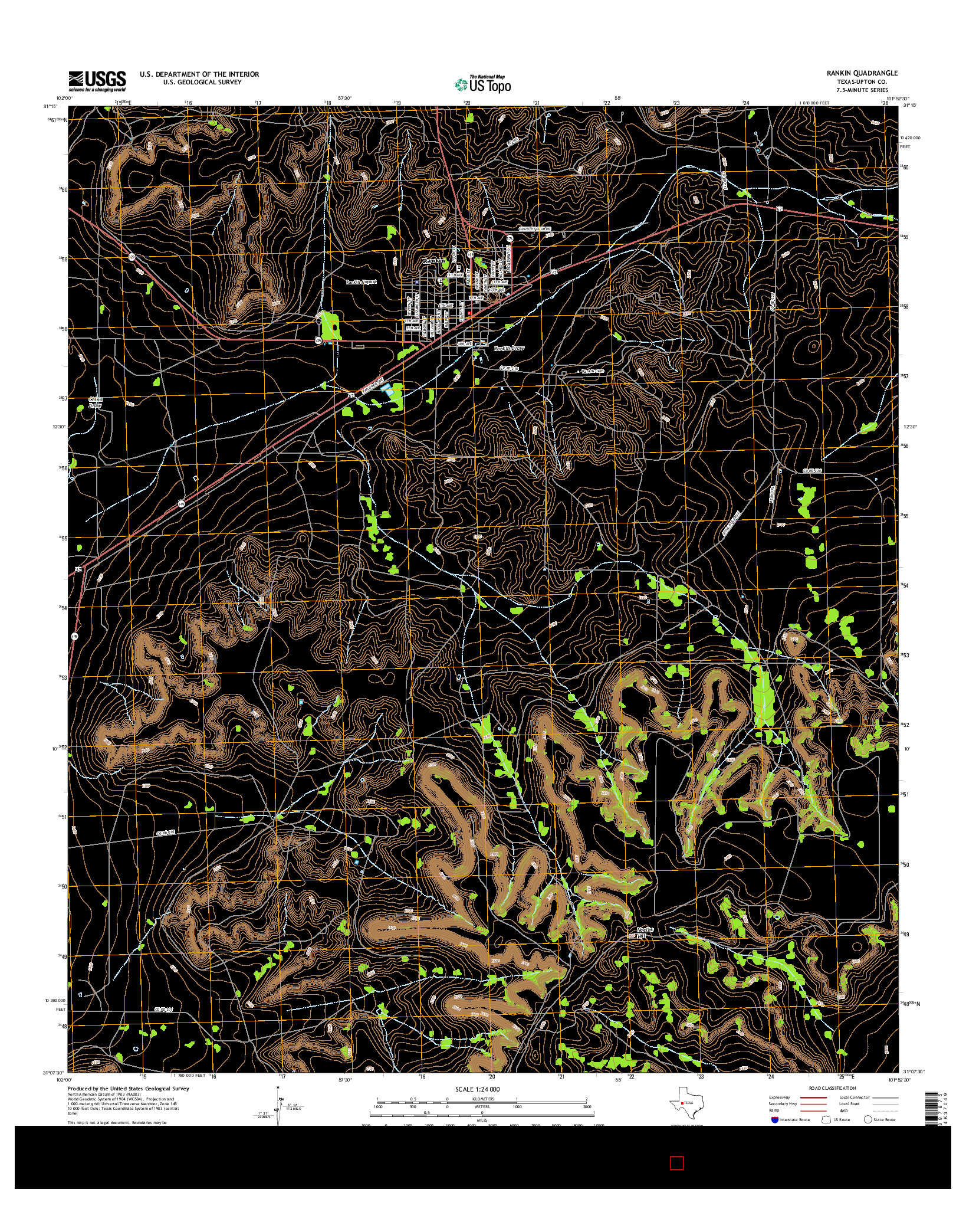 USGS US TOPO 7.5-MINUTE MAP FOR RANKIN, TX 2016