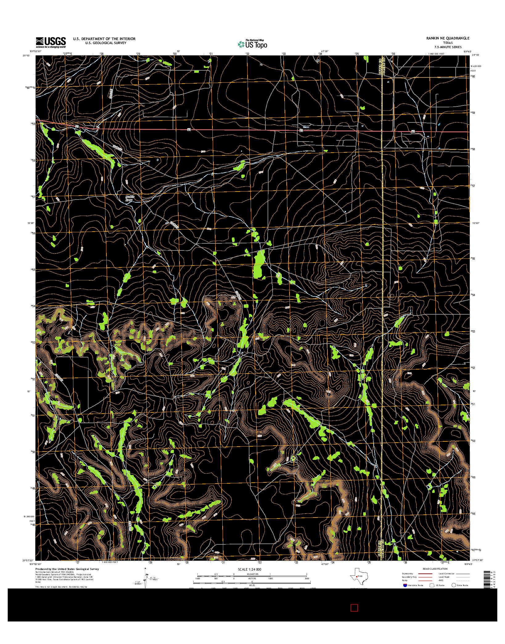 USGS US TOPO 7.5-MINUTE MAP FOR RANKIN NE, TX 2016