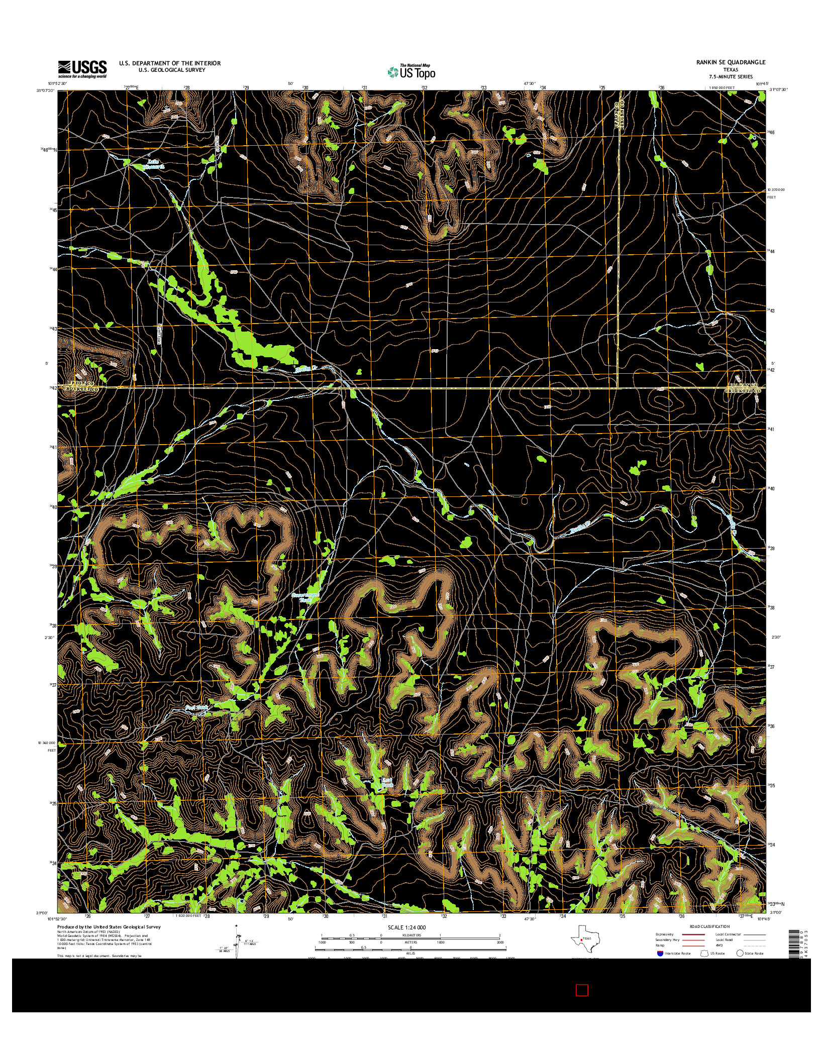 USGS US TOPO 7.5-MINUTE MAP FOR RANKIN SE, TX 2016