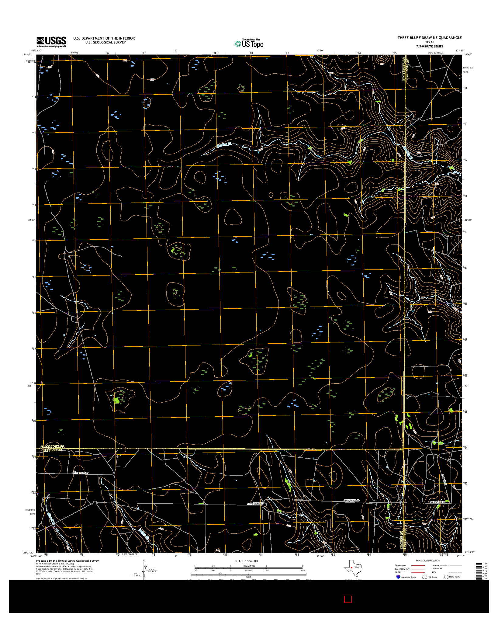 USGS US TOPO 7.5-MINUTE MAP FOR THREE BLUFF DRAW NE, TX 2016