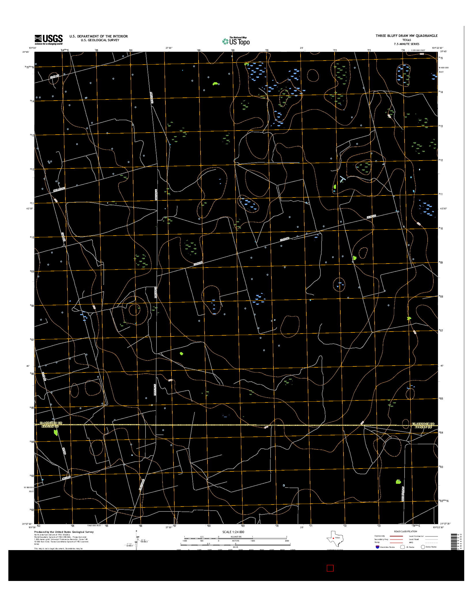 USGS US TOPO 7.5-MINUTE MAP FOR THREE BLUFF DRAW NW, TX 2016