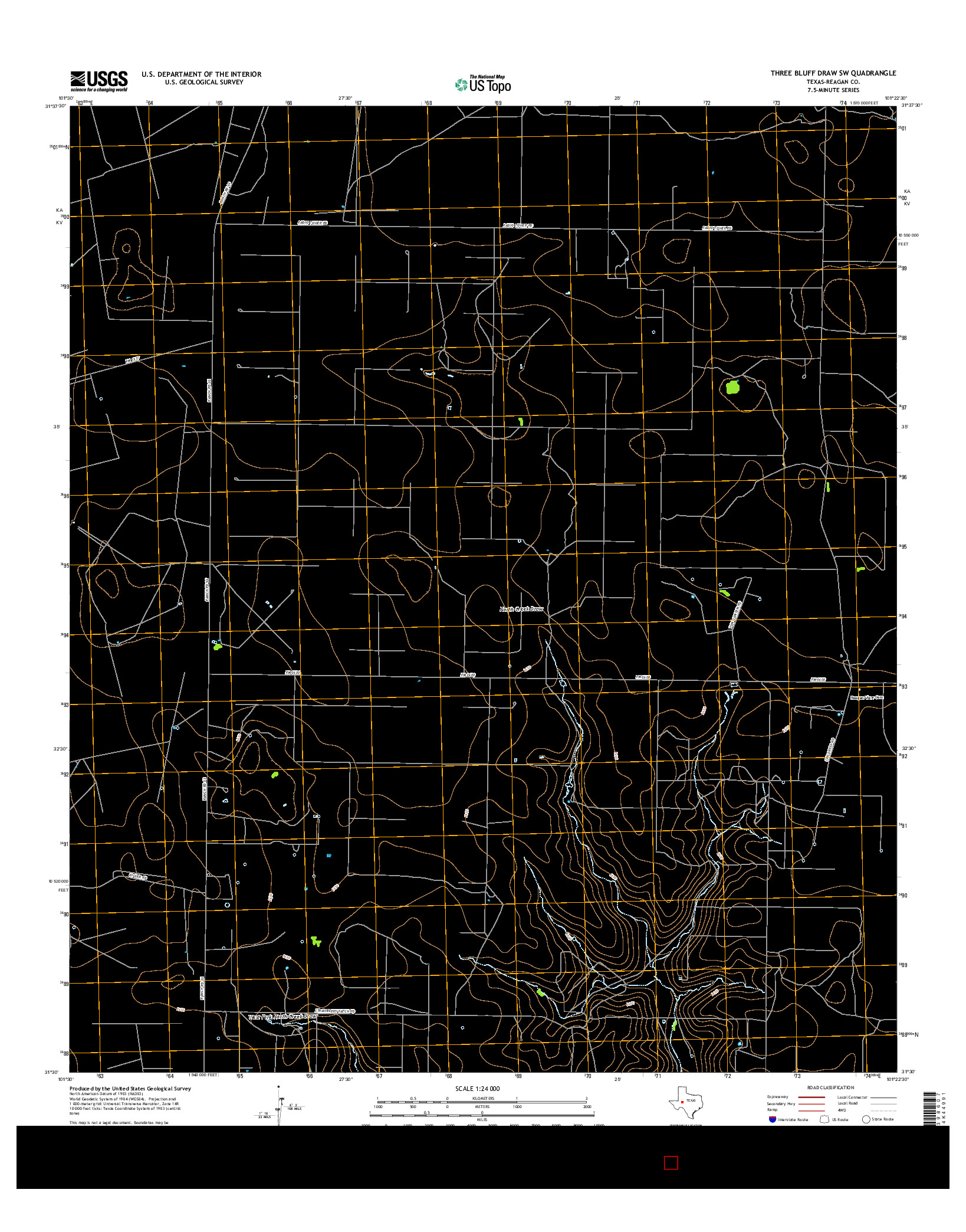 USGS US TOPO 7.5-MINUTE MAP FOR THREE BLUFF DRAW SW, TX 2016