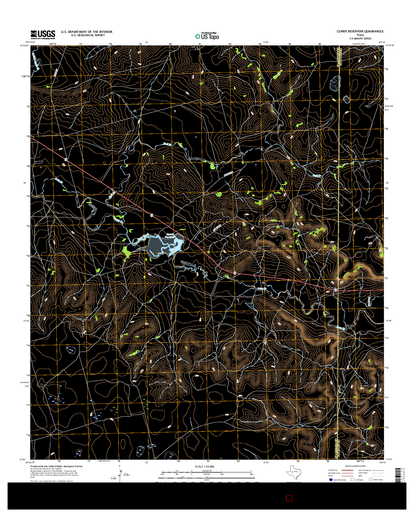 USGS US TOPO 7.5-MINUTE MAP FOR CURRIE RESERVOIR, TX 2016
