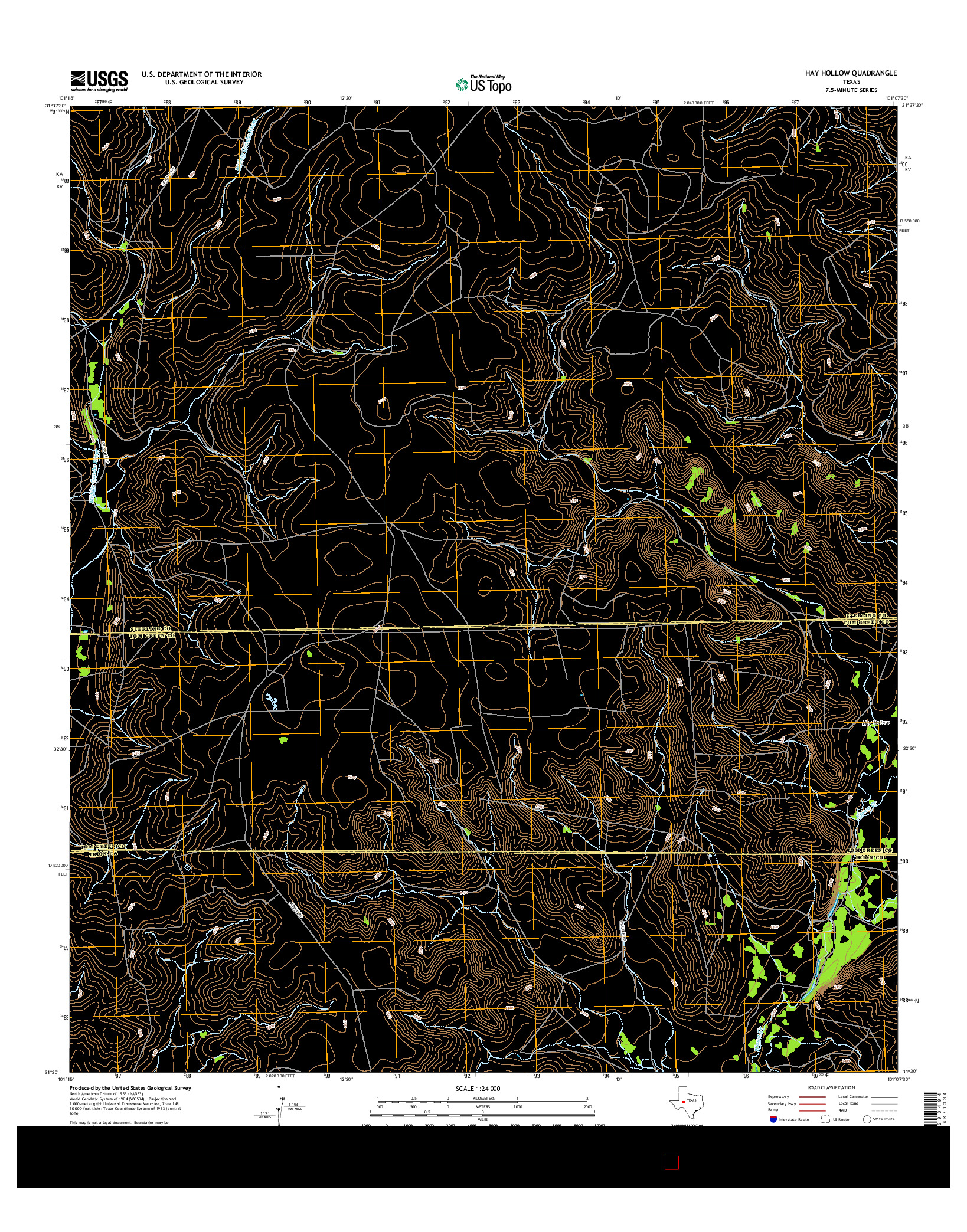 USGS US TOPO 7.5-MINUTE MAP FOR HAY HOLLOW, TX 2016