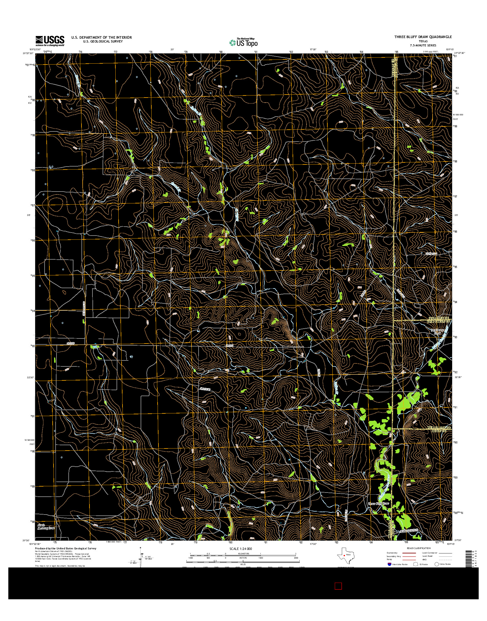 USGS US TOPO 7.5-MINUTE MAP FOR THREE BLUFF DRAW, TX 2016