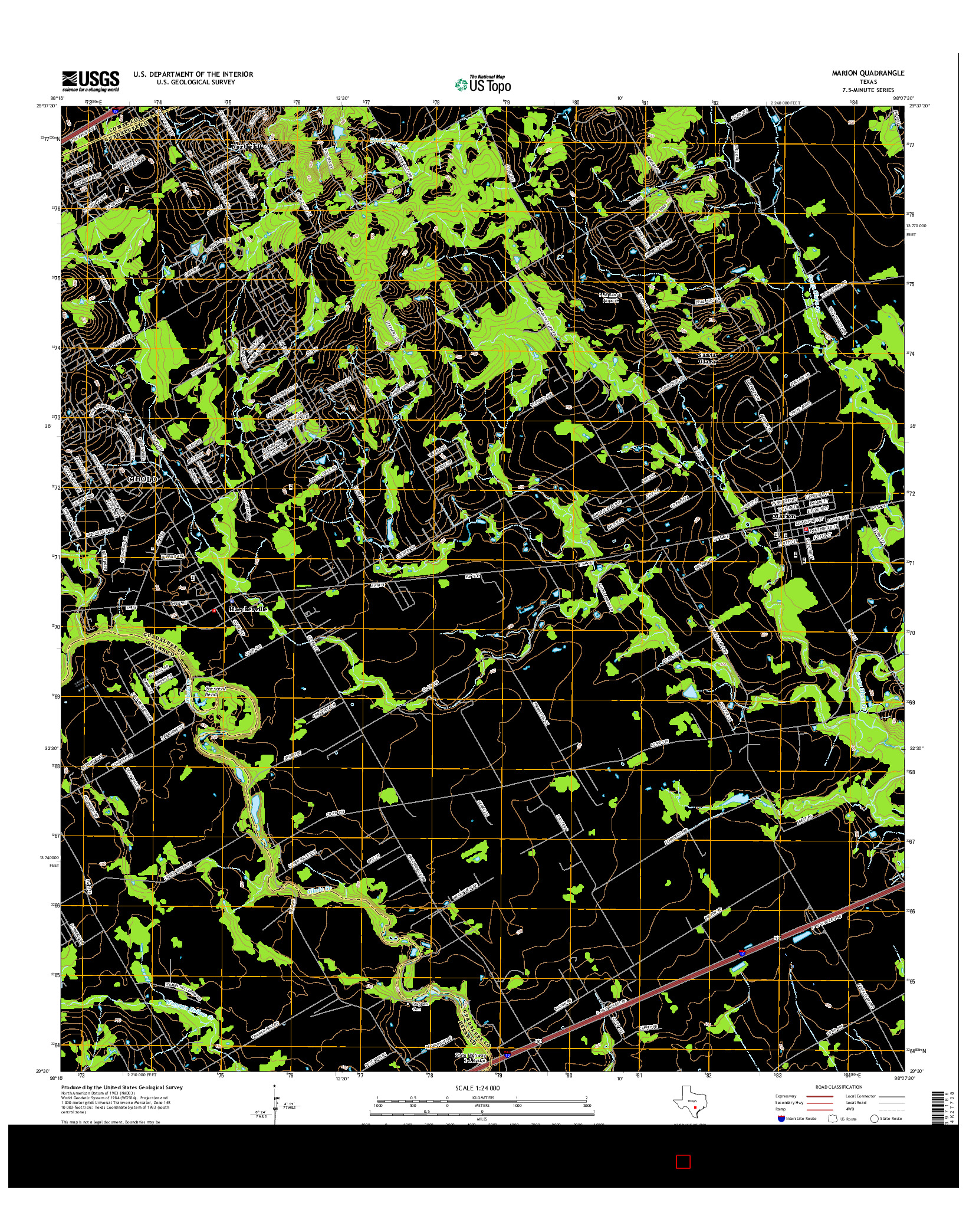 USGS US TOPO 7.5-MINUTE MAP FOR MARION, TX 2016