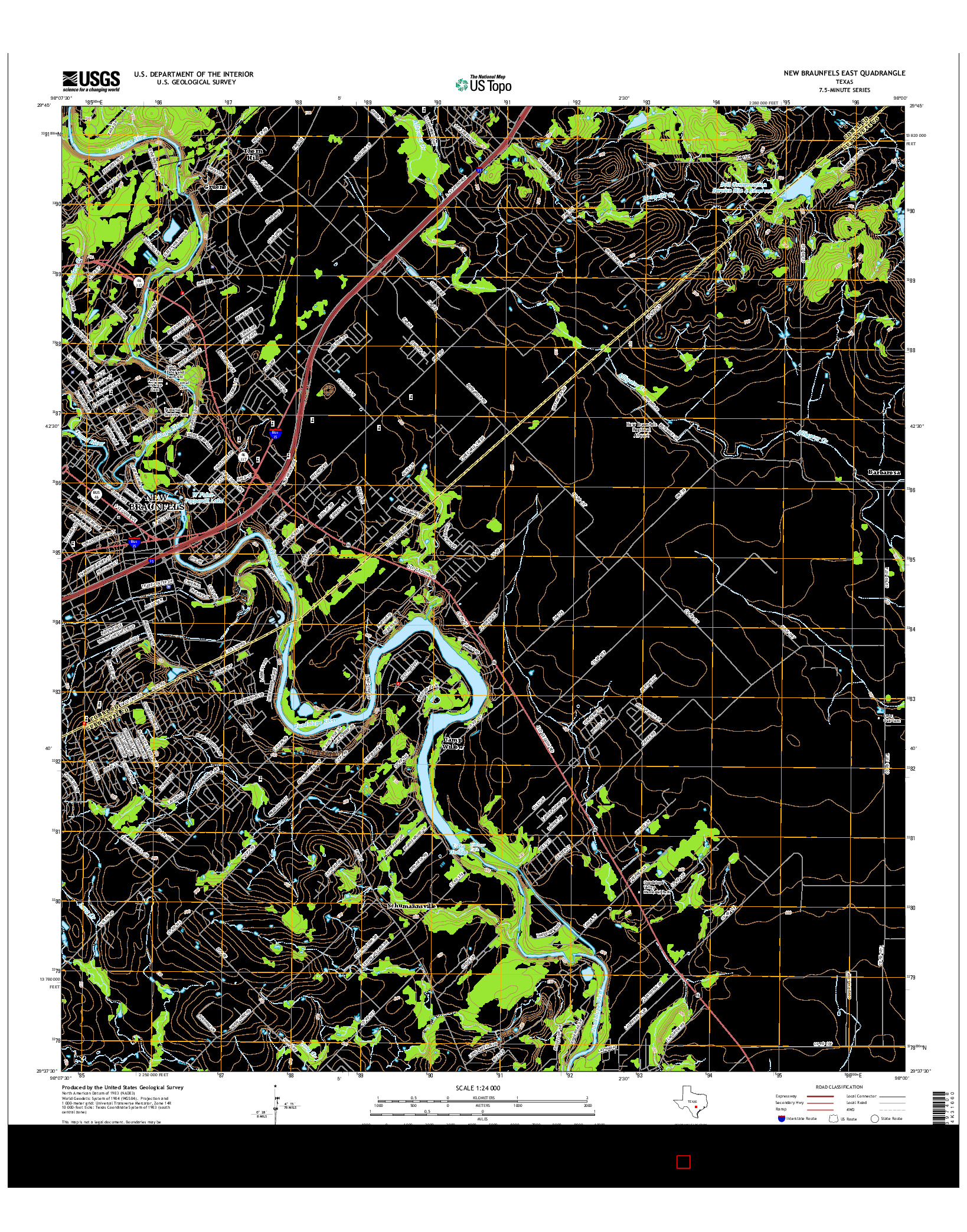 USGS US TOPO 7.5-MINUTE MAP FOR NEW BRAUNFELS EAST, TX 2016