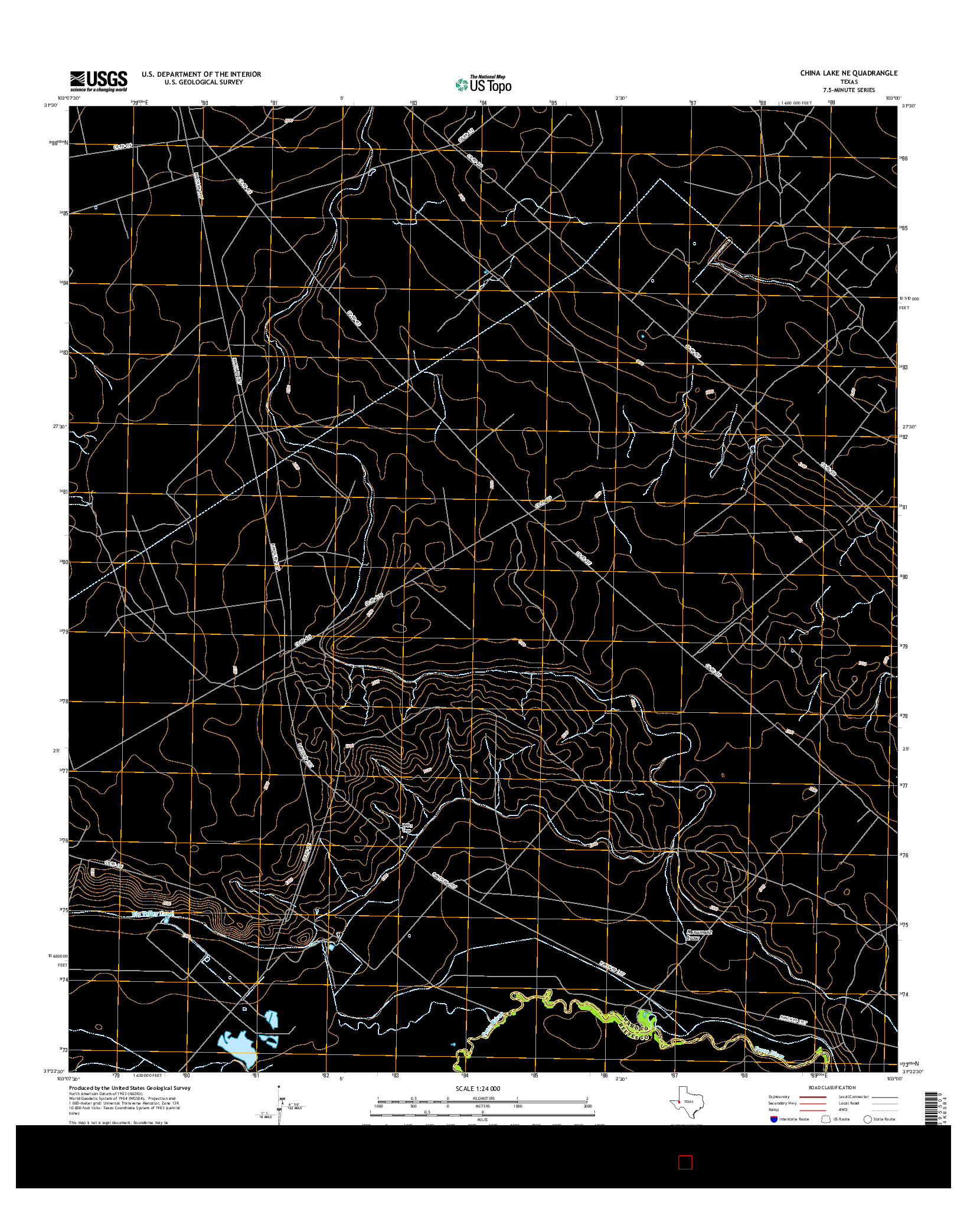 USGS US TOPO 7.5-MINUTE MAP FOR CHINA LAKE NE, TX 2016