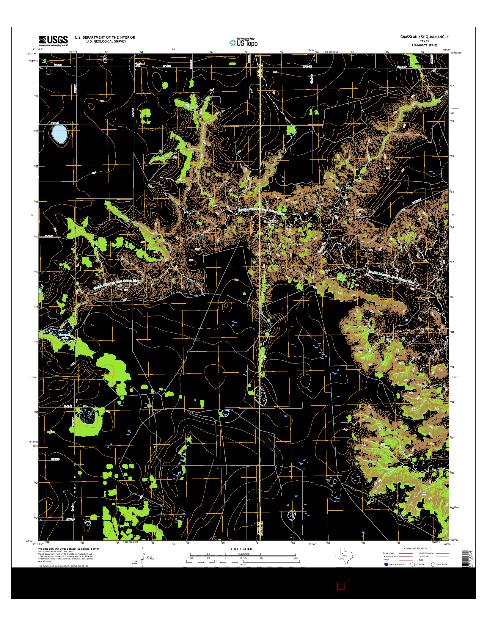 USGS US TOPO 7.5-MINUTE MAP FOR GRASSLAND SE, TX 2016