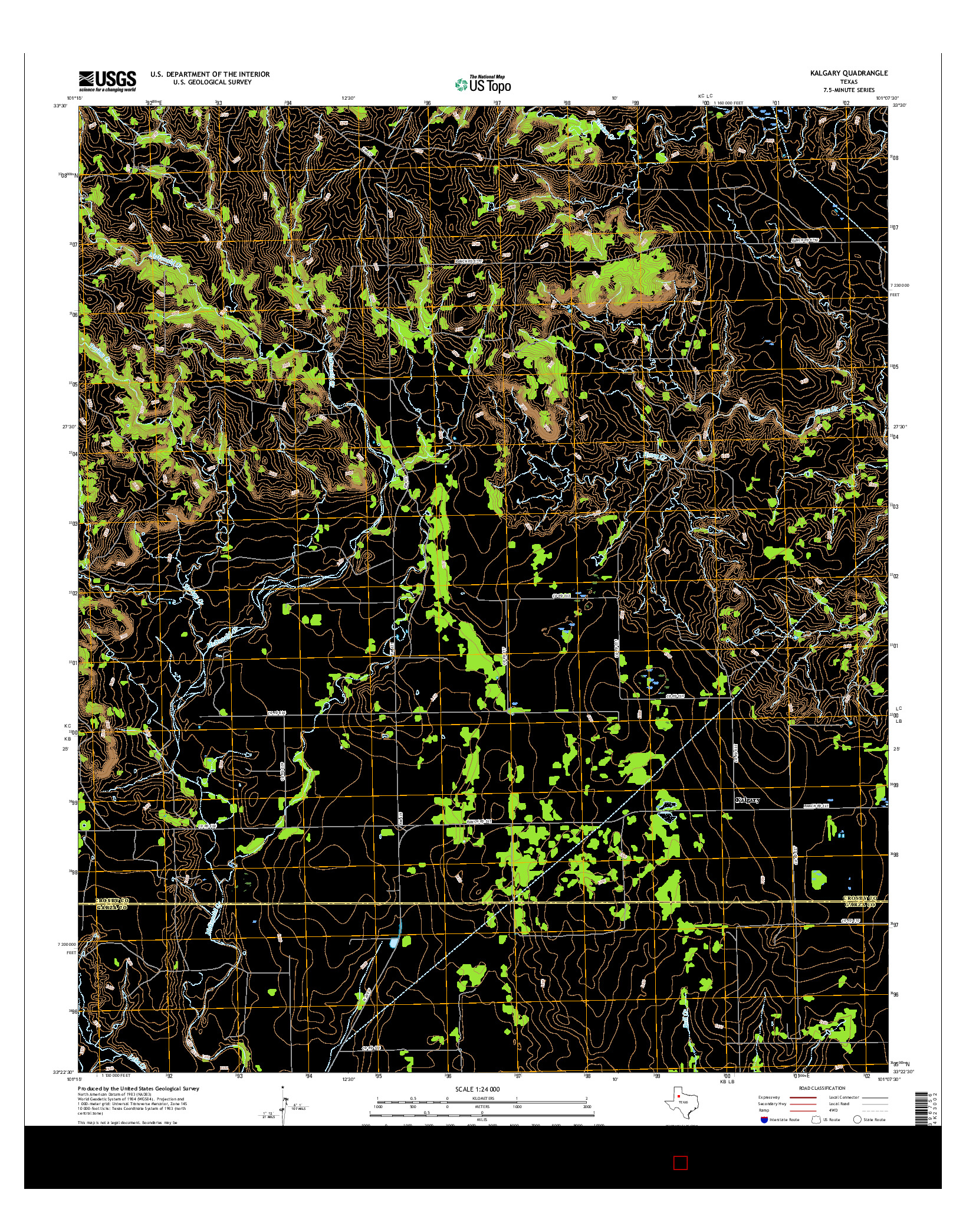 USGS US TOPO 7.5-MINUTE MAP FOR KALGARY, TX 2016