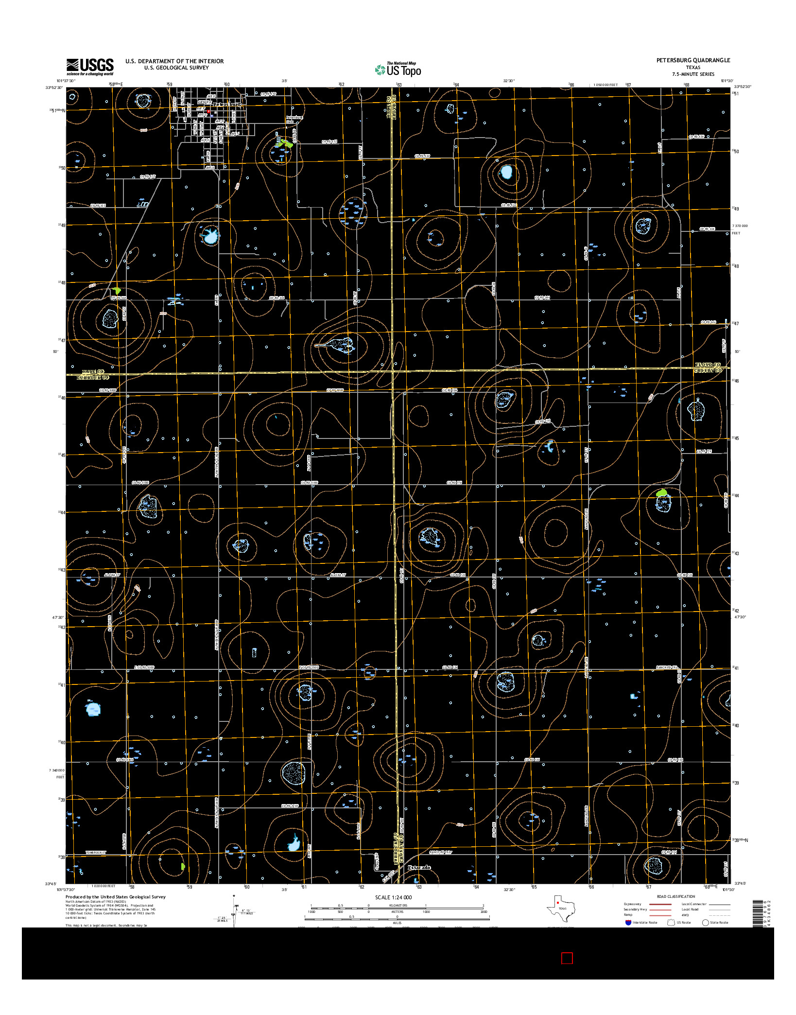 USGS US TOPO 7.5-MINUTE MAP FOR PETERSBURG, TX 2016