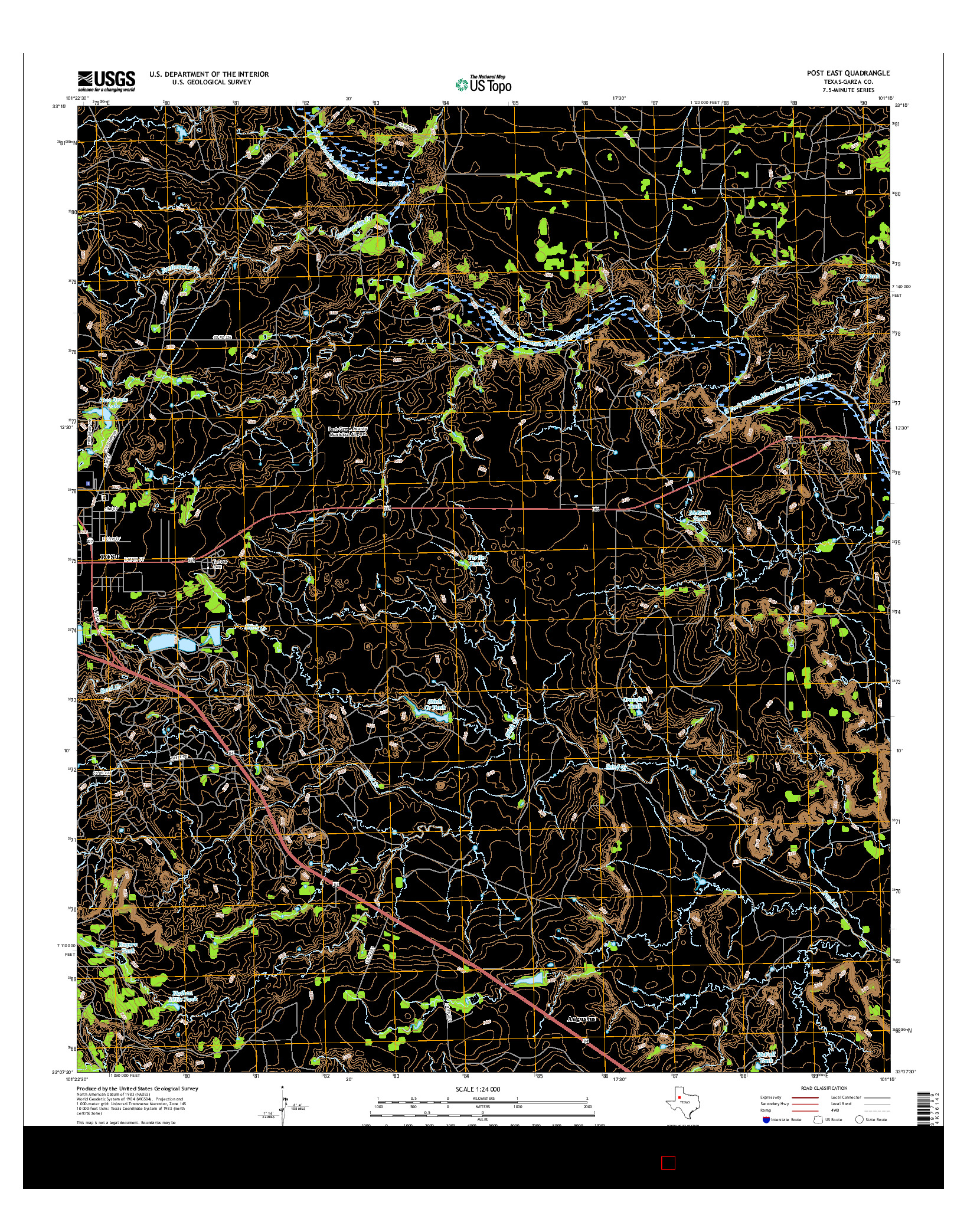 USGS US TOPO 7.5-MINUTE MAP FOR POST EAST, TX 2016