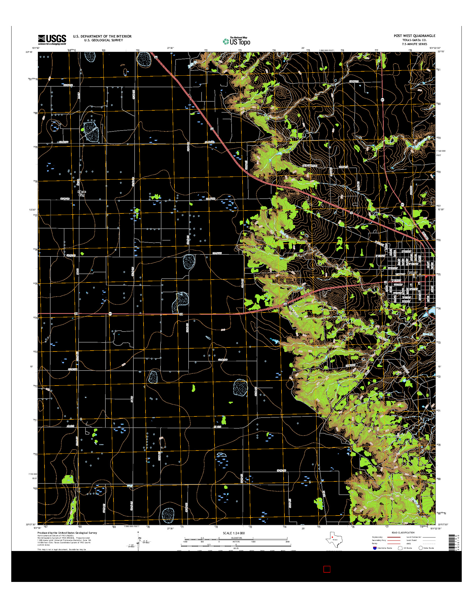 USGS US TOPO 7.5-MINUTE MAP FOR POST WEST, TX 2016
