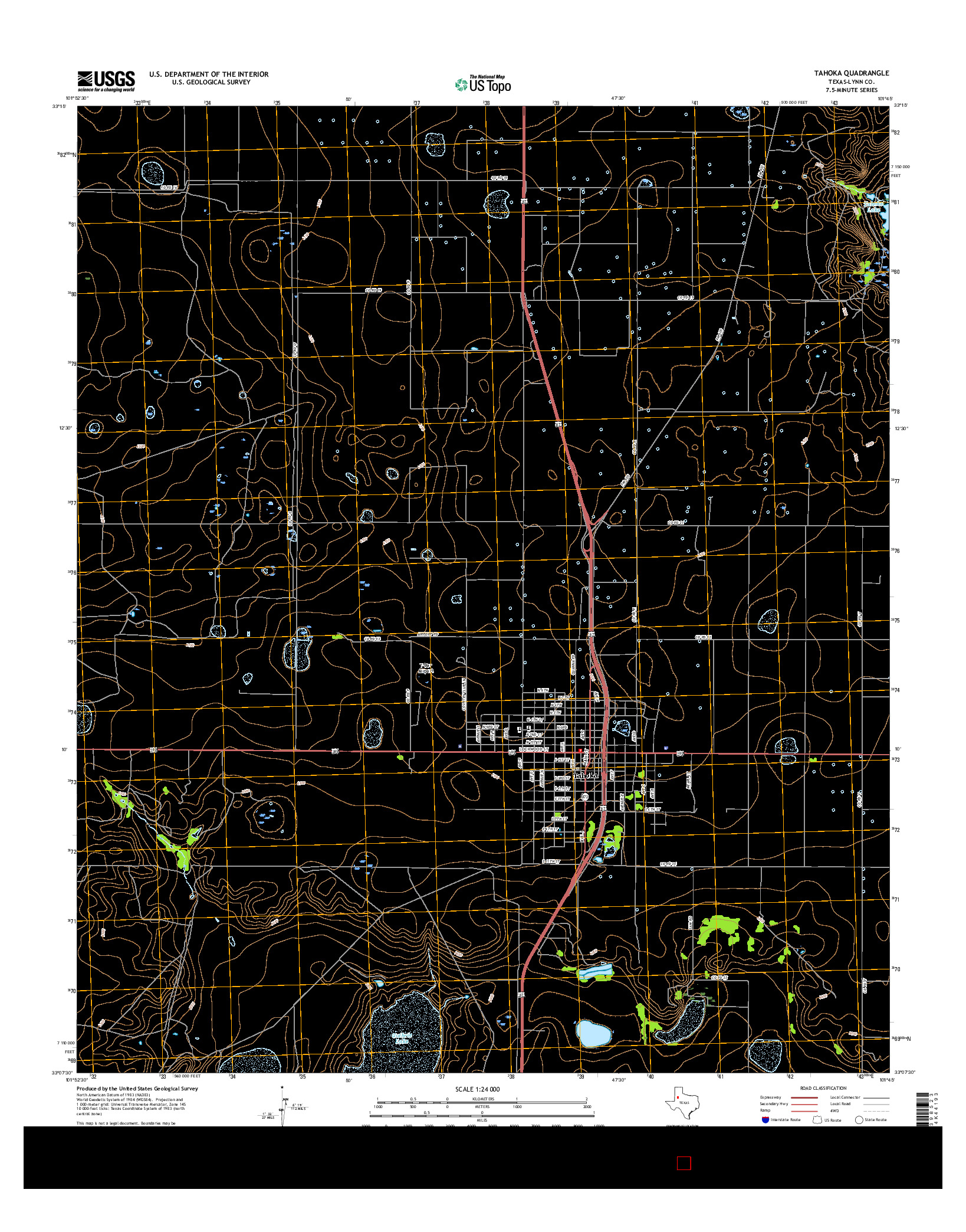 USGS US TOPO 7.5-MINUTE MAP FOR TAHOKA, TX 2016