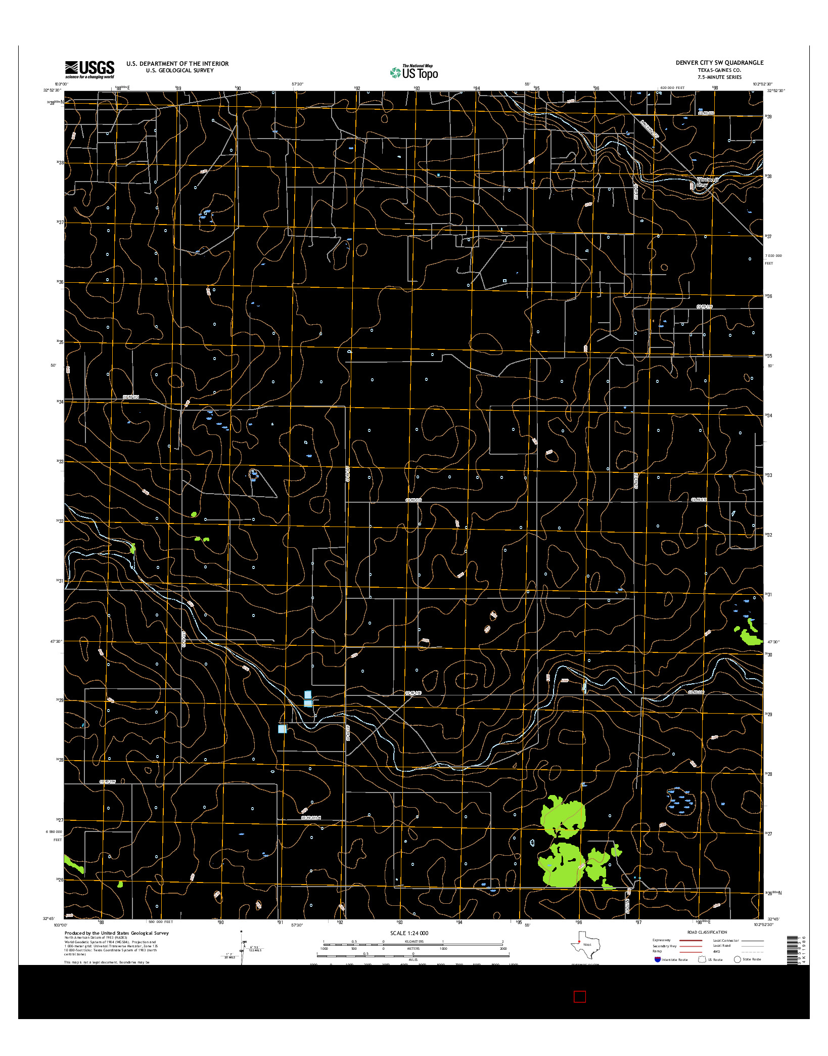 USGS US TOPO 7.5-MINUTE MAP FOR DENVER CITY SW, TX 2016