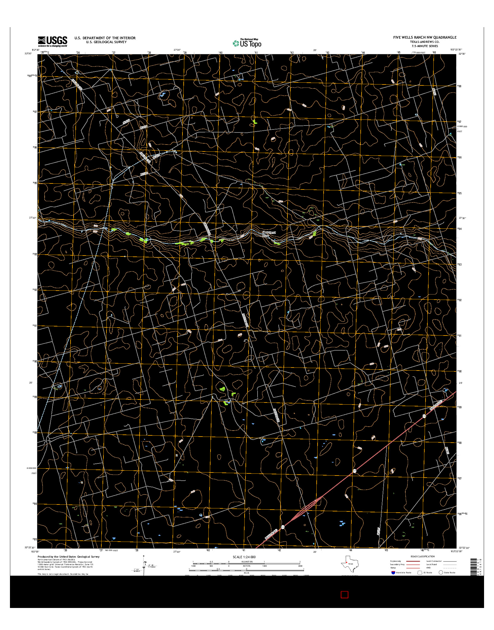 USGS US TOPO 7.5-MINUTE MAP FOR FIVE WELLS RANCH NW, TX 2016