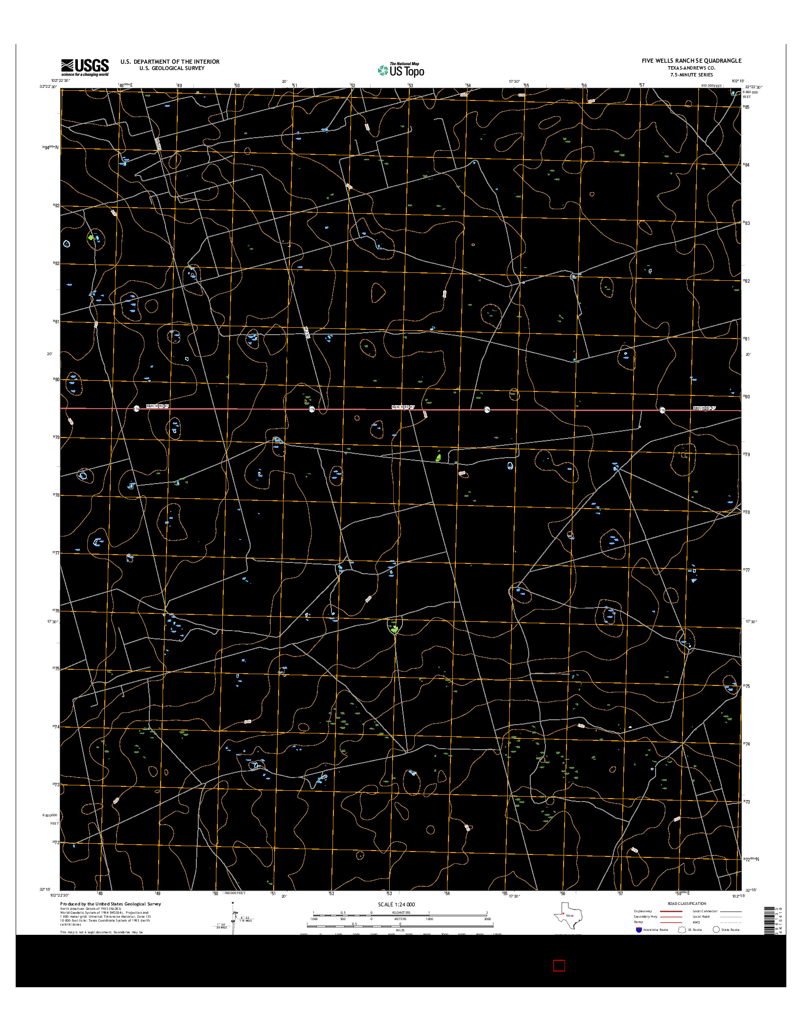 USGS US TOPO 7.5-MINUTE MAP FOR FIVE WELLS RANCH SE, TX 2016