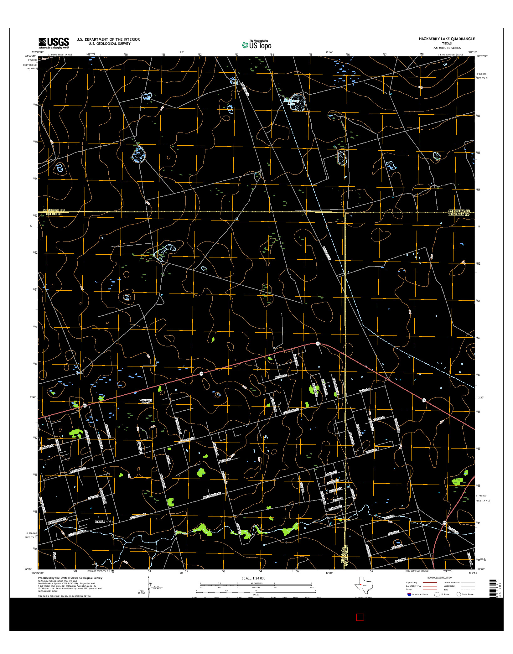 USGS US TOPO 7.5-MINUTE MAP FOR HACKBERRY LAKE, TX 2016