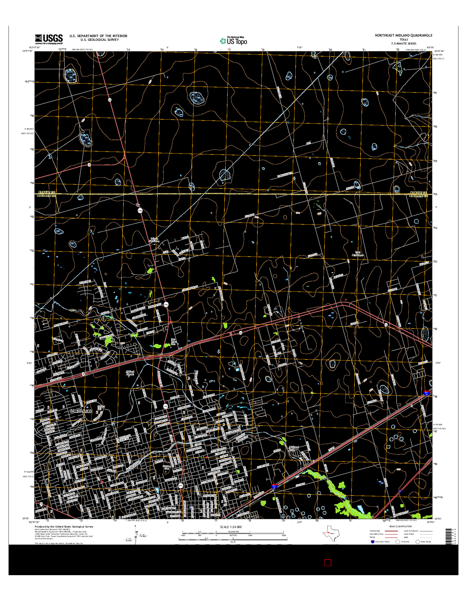 USGS US TOPO 7.5-MINUTE MAP FOR NORTHEAST MIDLAND, TX 2016